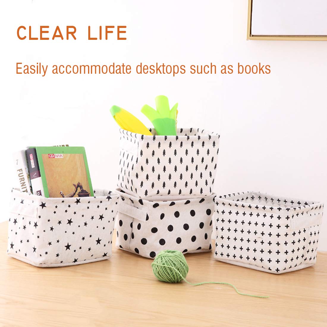 AARAINBOW 3 Packs Storage Basket Bins Canvas Mini Storage Cubes Storage Basket for Makeup  Toys Liners  Books Storage Baskets with Handles for Shelves & Desks (3 Star)