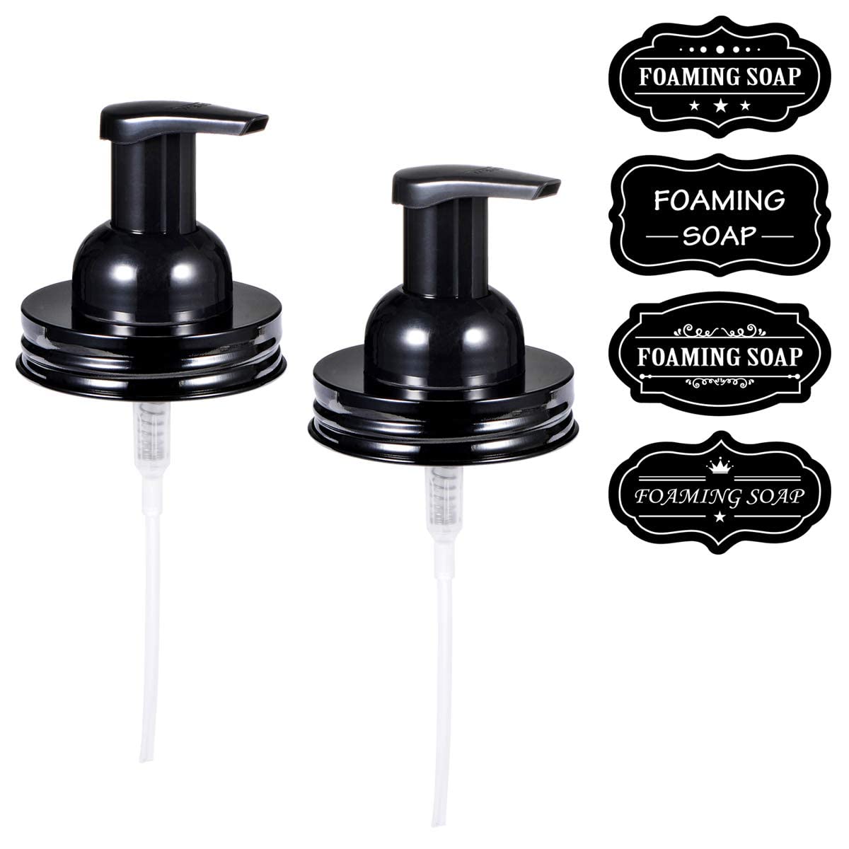 Mason Jar Foaming Soap Dispenser Pump - Rustproof Stainless Steel Lid And Bpa Free Plastic Foam Soap Pump,With Waterproof Labels