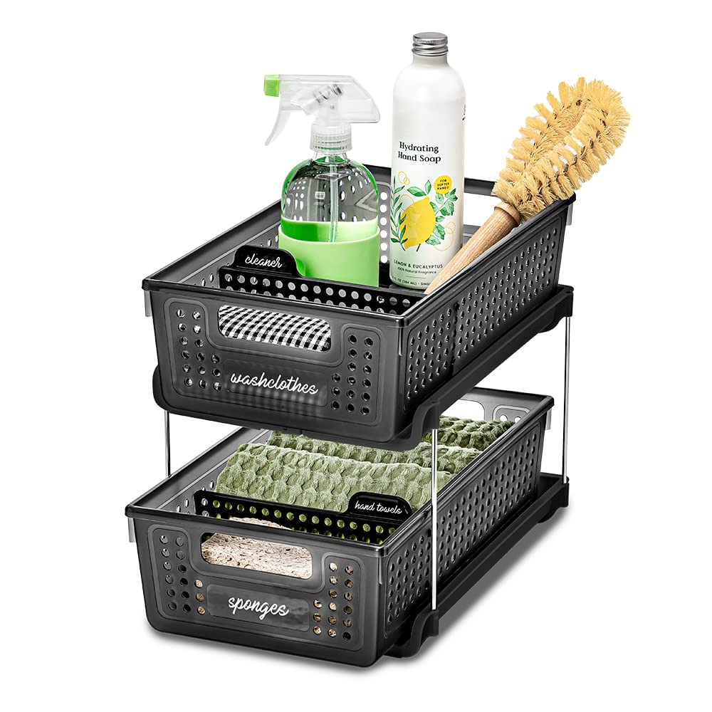 Madesmart Antimicrobial 2-Tier Organizer Multi-Purpose Slide-Out Storage With Handles And Dividers For Home And Bath, Pack Of 1,