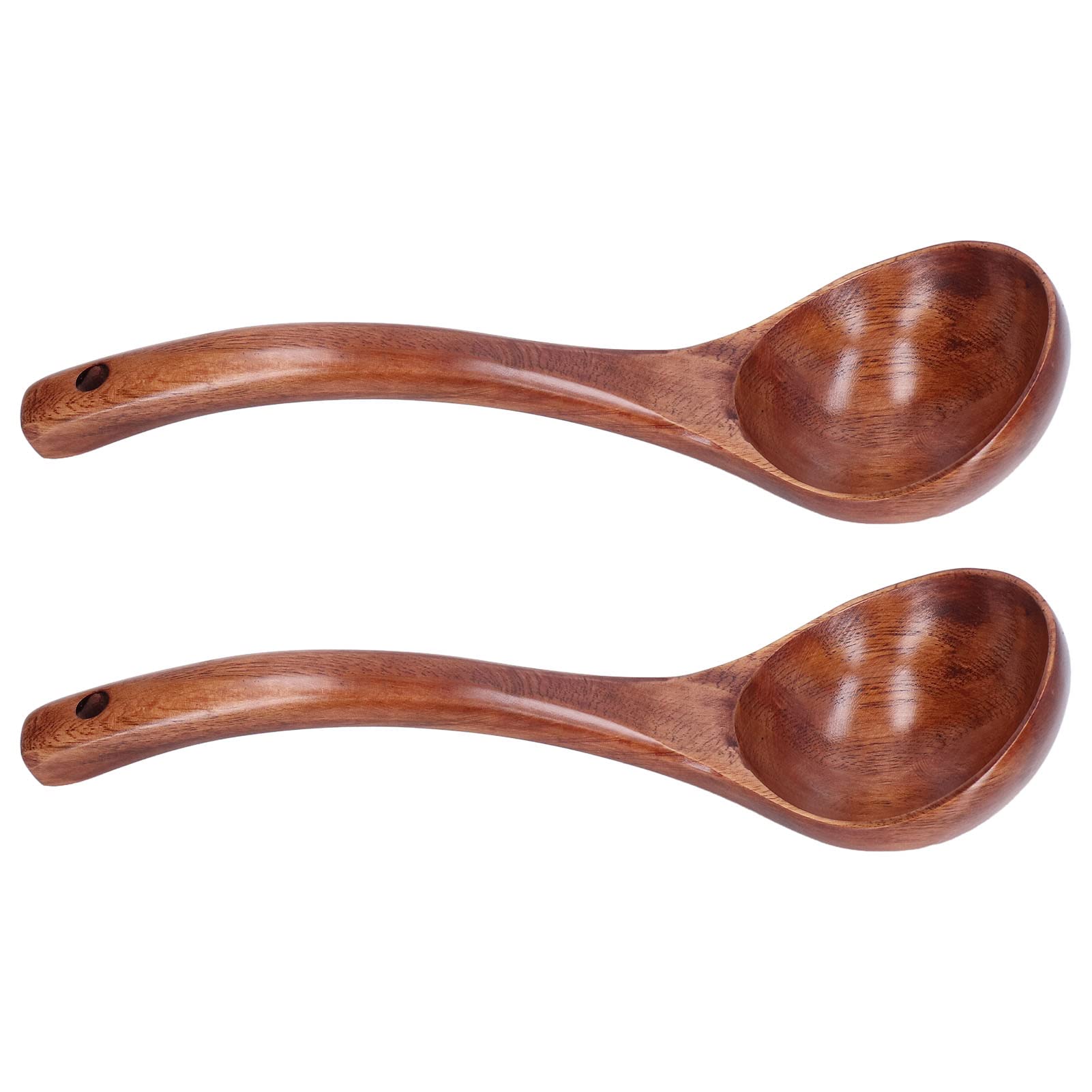 Jenivaint Wooden Spoon Set Camphor Wood Deep Ladle and Cooking Spoon 2pcs 9.8in 9cm Mouth for Soup Porridge Sauce Stirring Servi