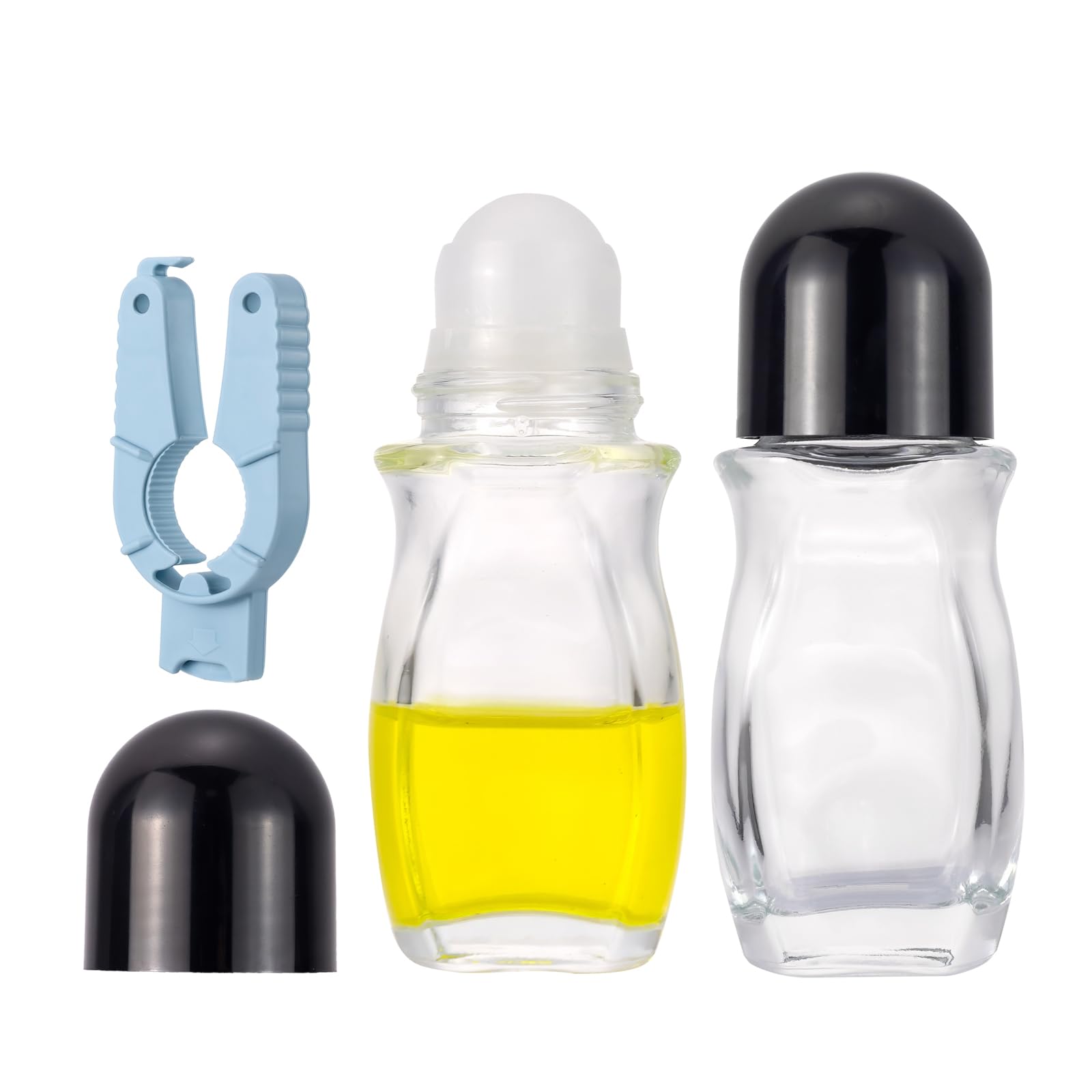 Kesell 50Ml Clear Roll On Bottles Roller Ball Deodorant Container With Black Cap And Opener 2Pcs Glass Roller Bottles For Essent
