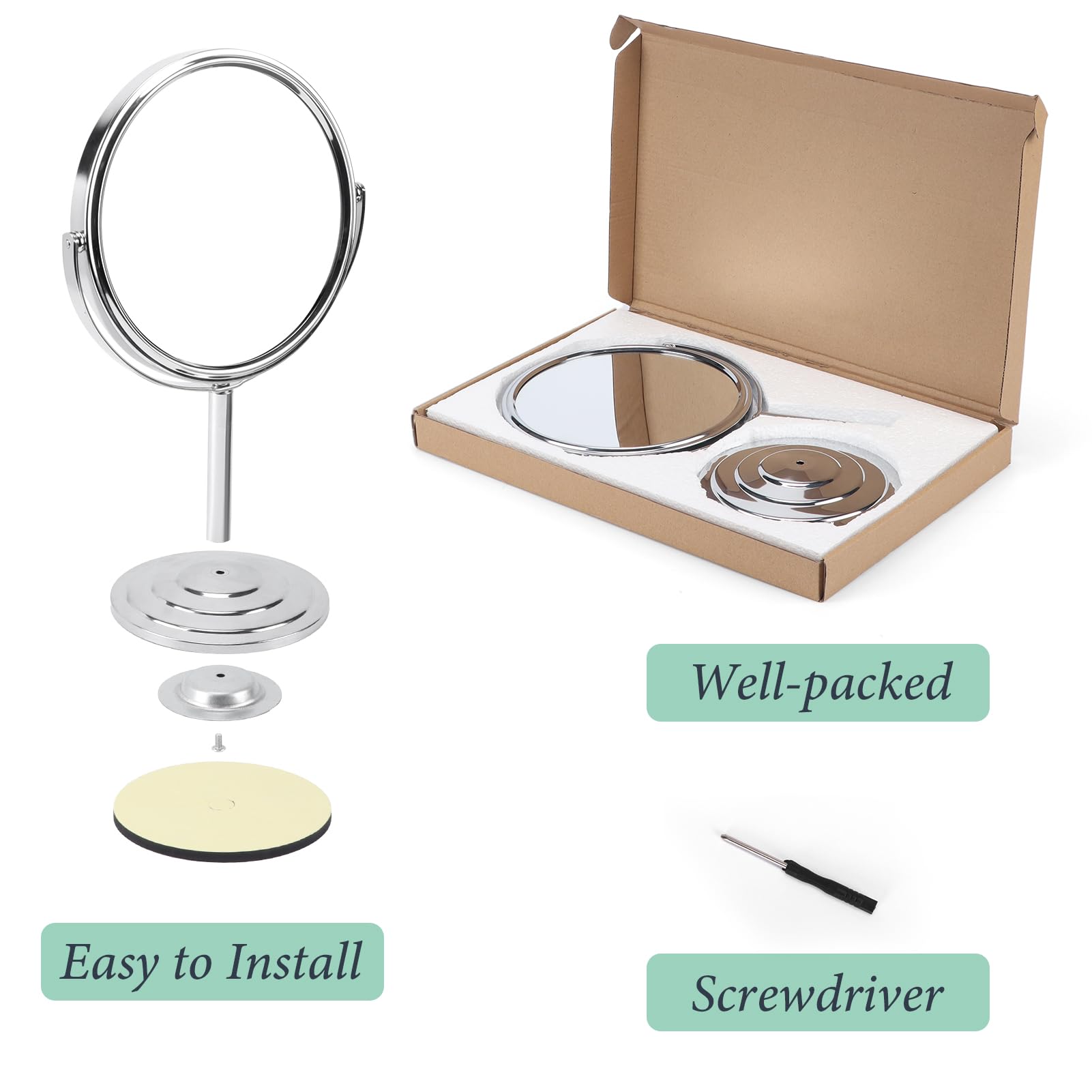 Schliersee Magnifying Makeup Mirror Set Of 2, Double Sided 7 Inch Swivel 1X/3X Magnification Standing Table Vanity Mirror For Dr