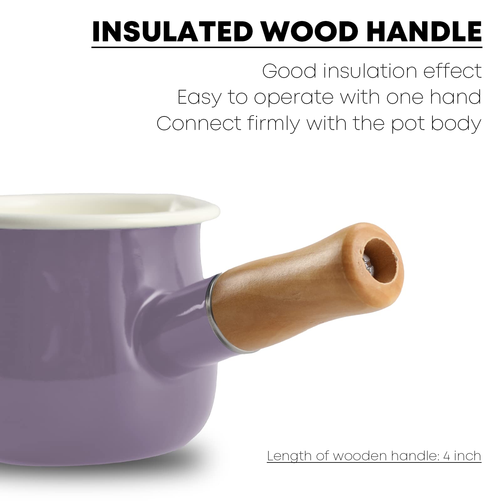Farcady 0.6Qt Mini Enamel Milk Pot Insulated Wooden Handle 2 Pour Spouts Small Food Warmer Cute Saucepan(D015,Purple)