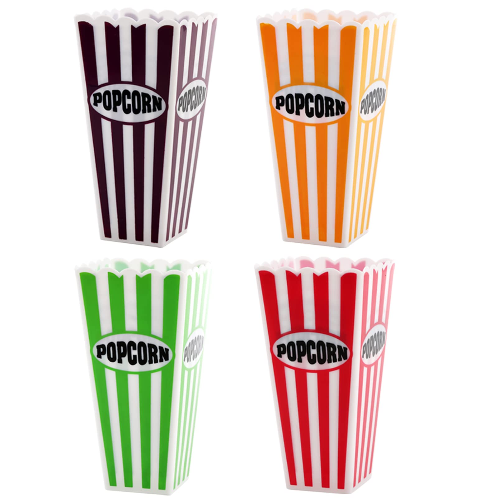 Jucoan 16 Pack Plastic Popcorn Containers, Retro Striped Popcorn Box, Reusable Popcorn Containers For Movie Night, Party, 7.5 X