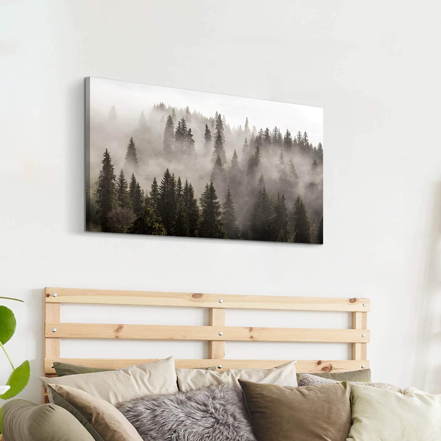 Artistic Path Forest Picture Canvas Wall Art: Foggy Landscape Artwork Photographic Print For Living Room (48''W X 24''H,Multi-Si