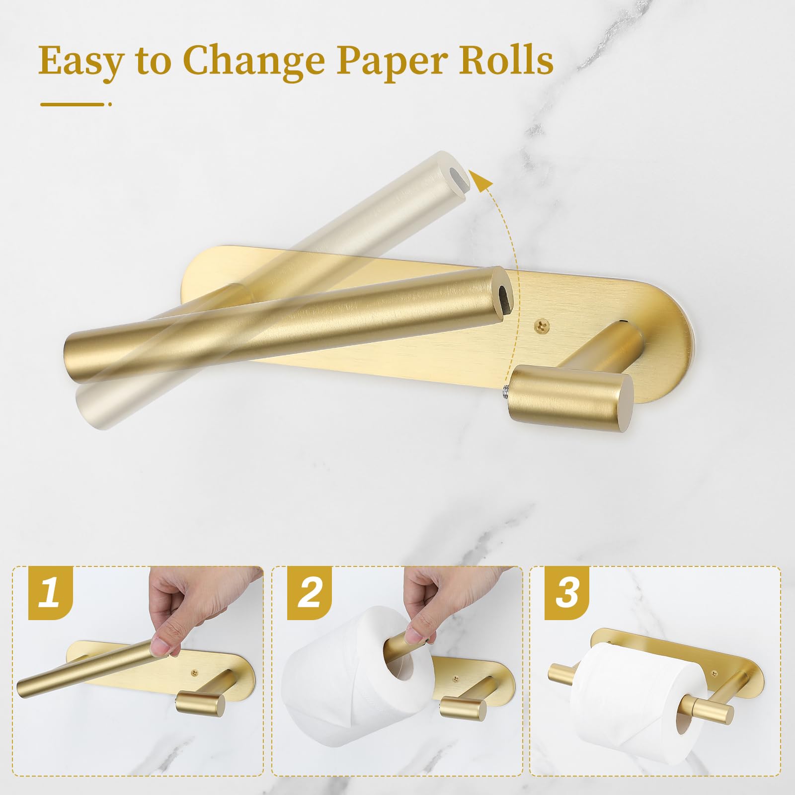 Brushed Gold Toilet Paper Holder, Upgraded Sus304 Stainless Steel Toilet Roll Holder, Modern Double Base Paper Towel Holder Wall