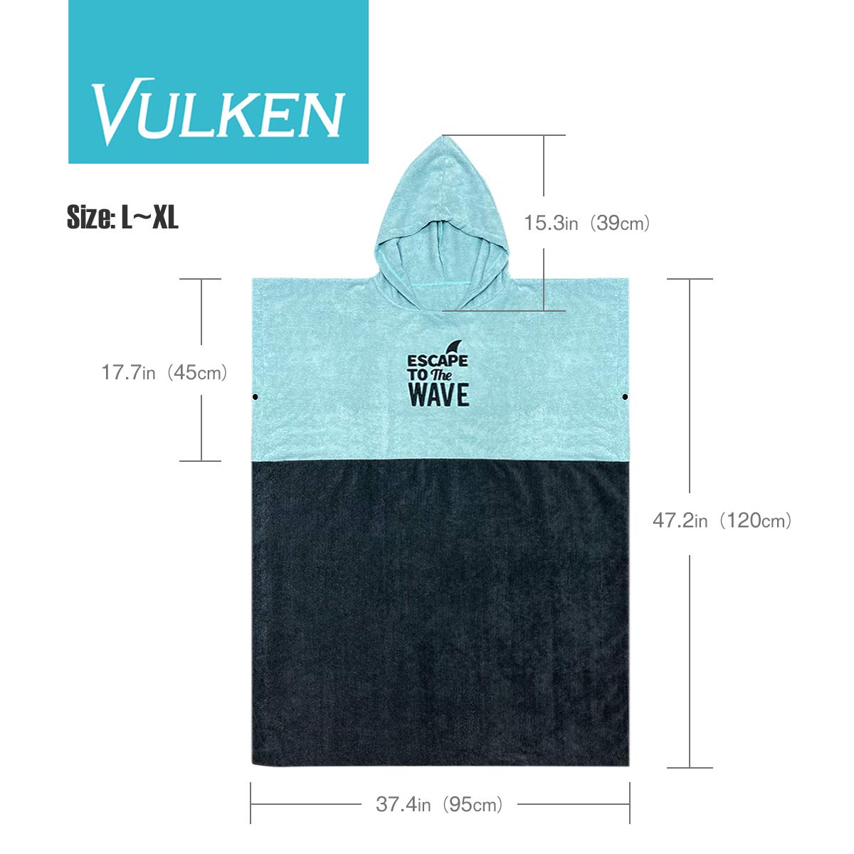 Vulken Extra Large Teal Blue Thick Hooded Beach Towel Changing Robe. Surf Poncho Men For Easy Change In Public. Quick Dry Microf