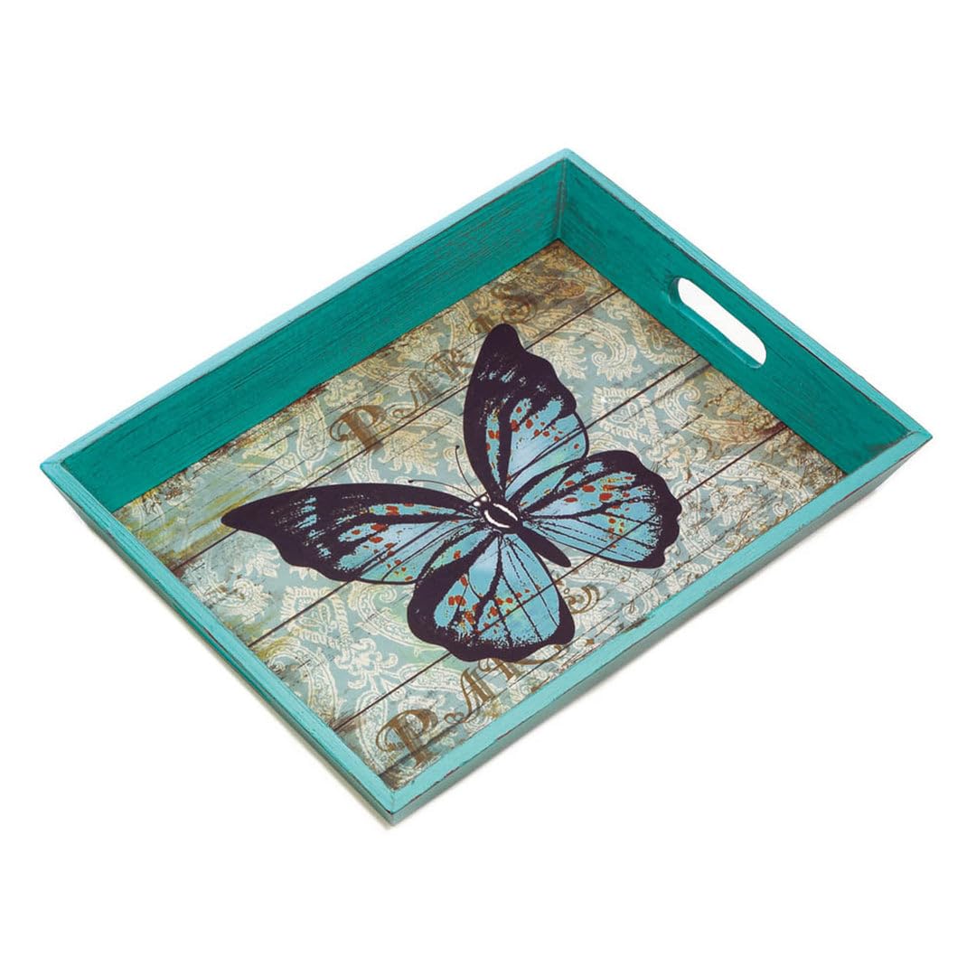Blue Butterfly Serving Tray 16X12.25X2