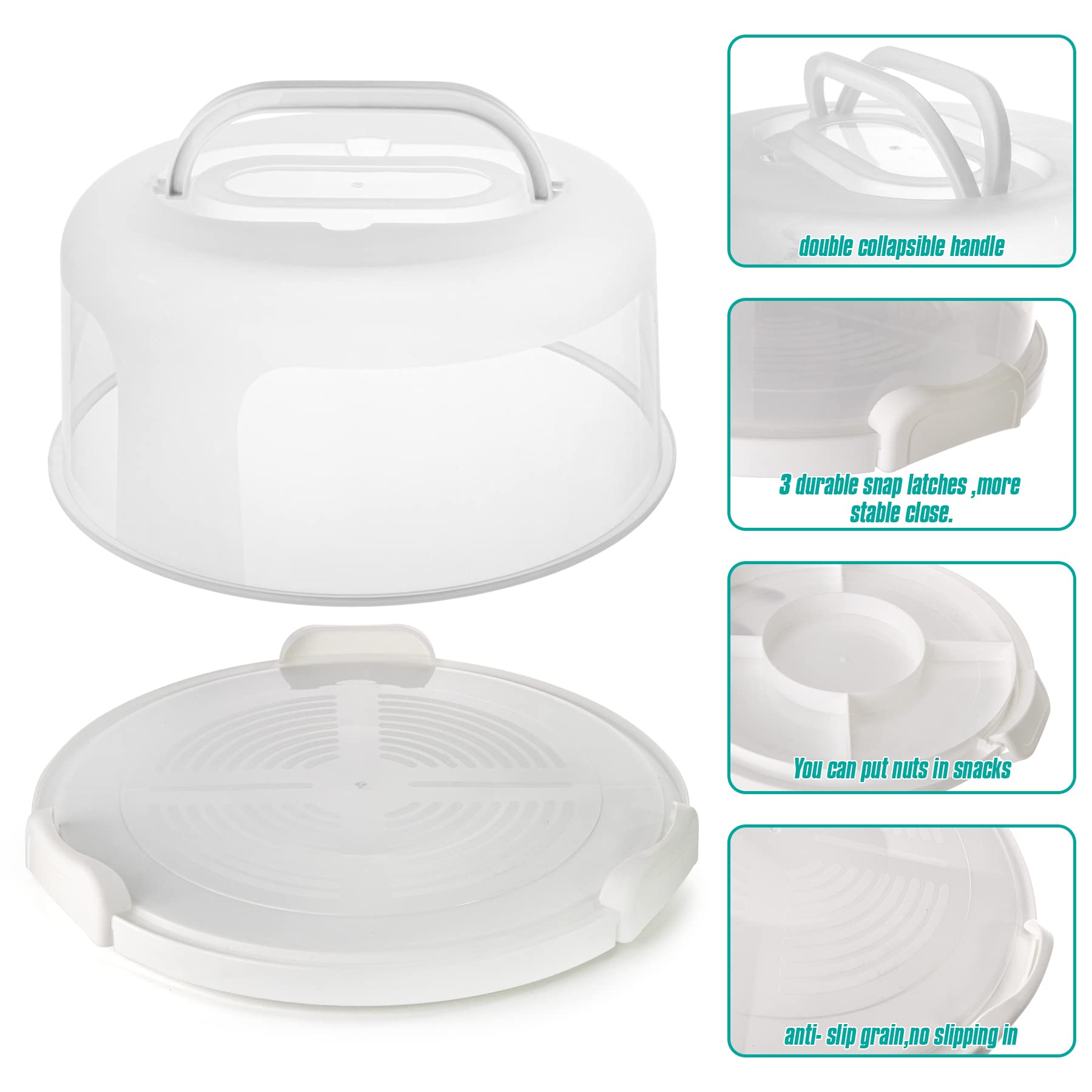 Zoofen Round Cake Carrier White Cake Stand 11 Inch Plastic Cake Container With Handle And Lid For Travel(White)