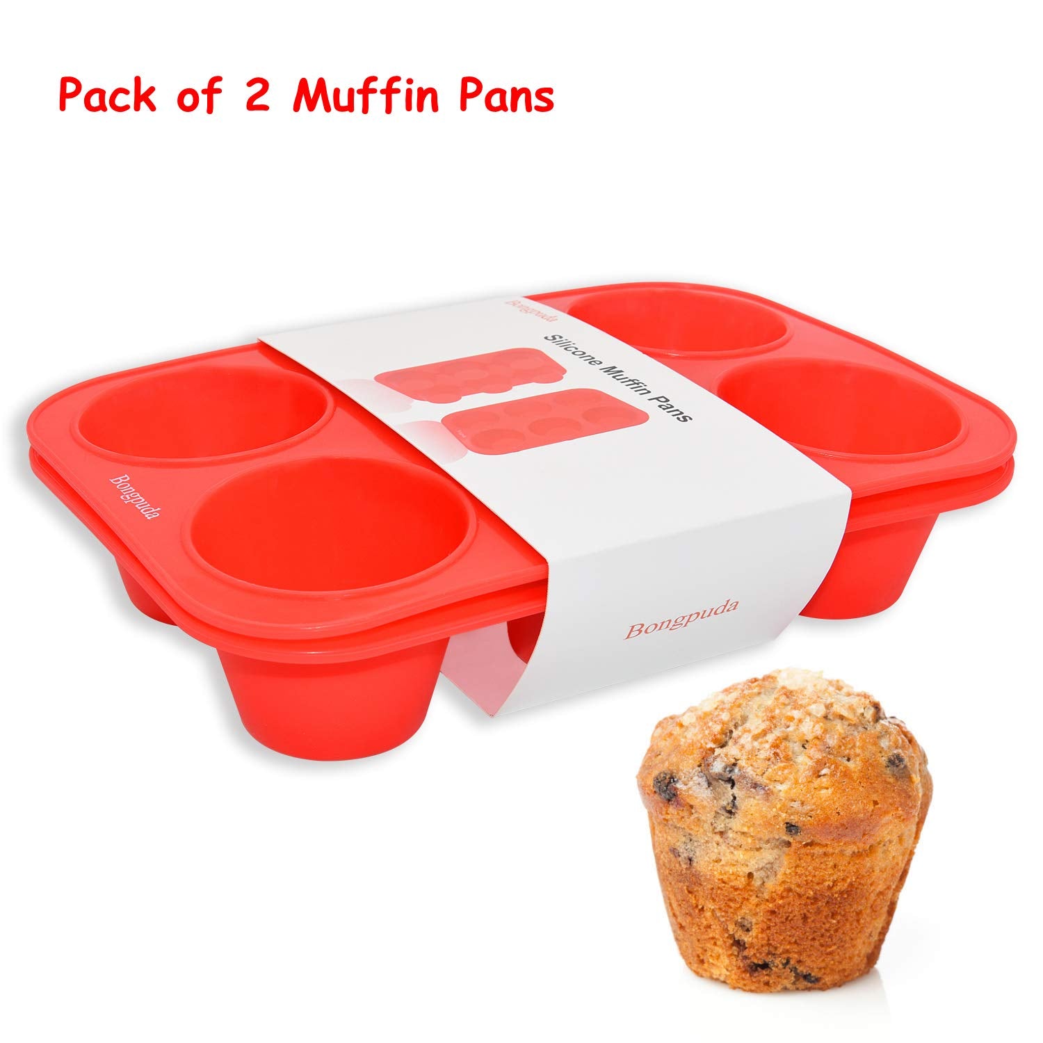 Bongpuda Silicone Large Muffin Pan 2 Pack,6 Cup Large Silicone Cupcake Pan,Non-Stick Jumbo Muffin Pans,Food Grade Cupcake Molds,