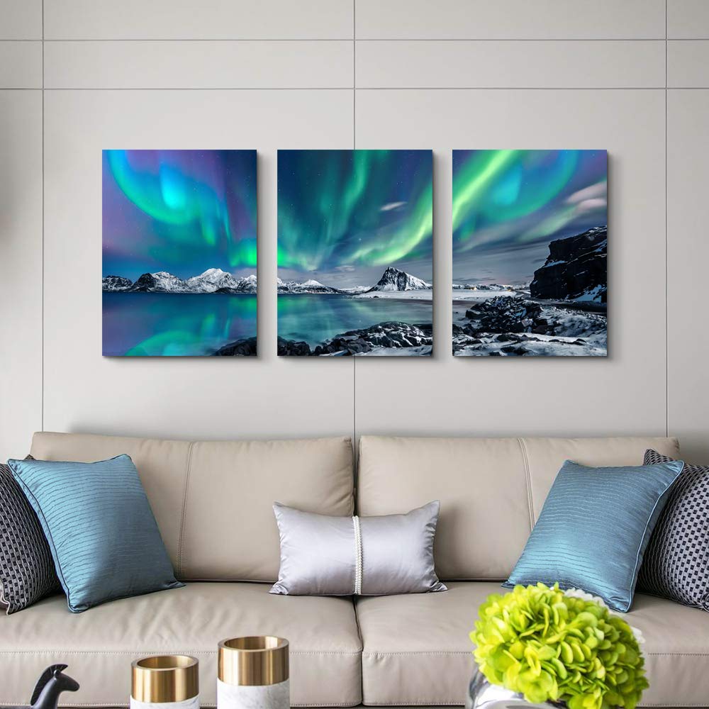 Farmhouse Wall Art Aurora Scenery Painting On Canvas Wall Decorations For Living Room Stretched And Framed Canvas Paintings 3 Pi