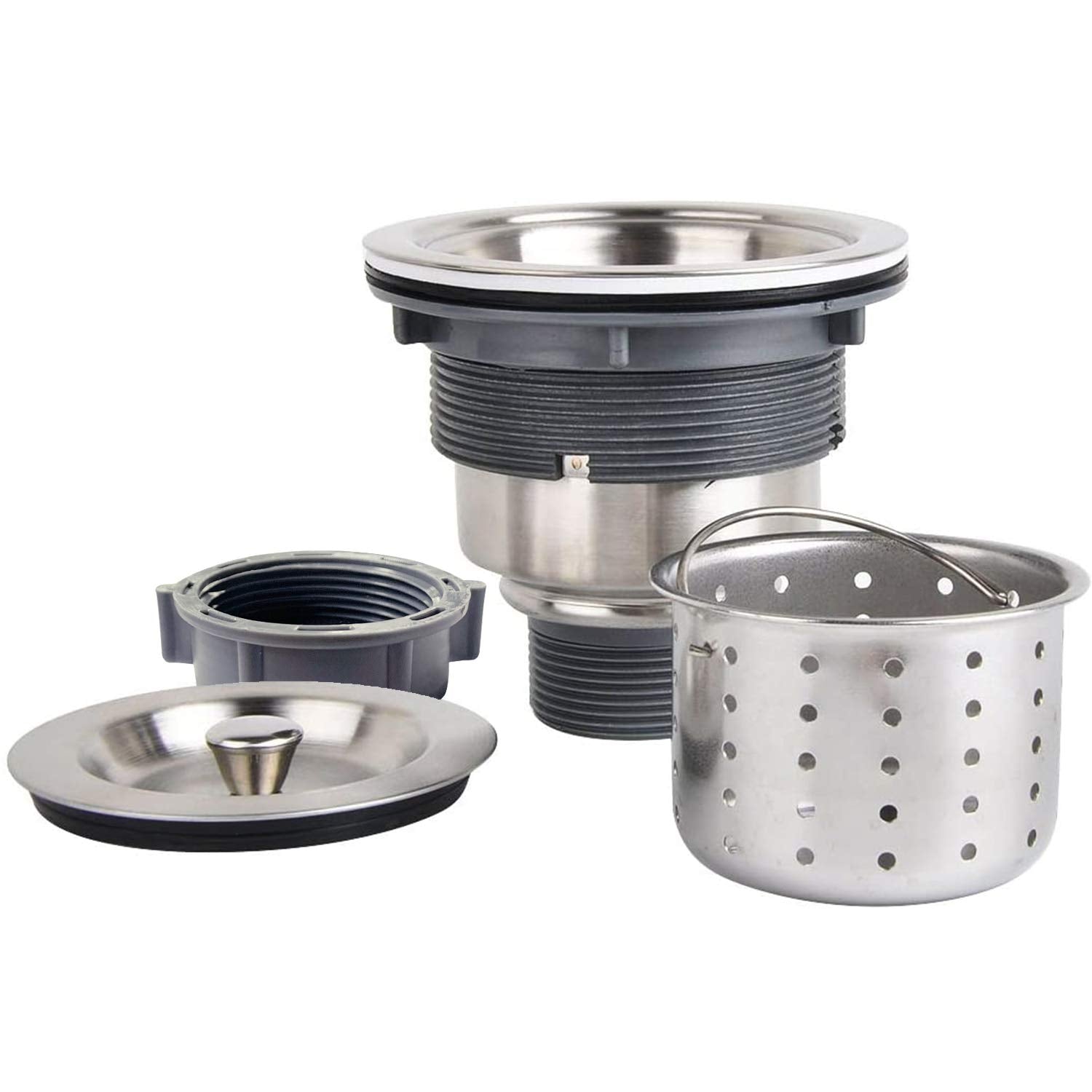 3-1/2 Inch Sink Drain Assembly Kit, Removable Deep Sink Strainer Basket with Sink Stopper/Sealing Lid for Home, Kitchen, Stainle