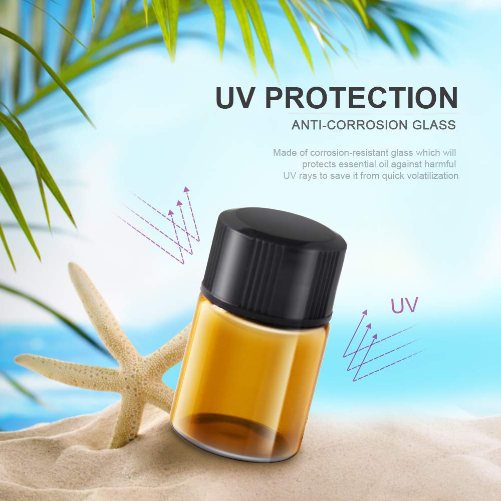 Teenitor Oil Bottles for Essential Oils  36 Pcs 2 ml (5/8 Dram) Amber Glass Vials Bottles  with Orifice Reducers and Black Caps  with 2 Free Glass Transfer Eye Droppers