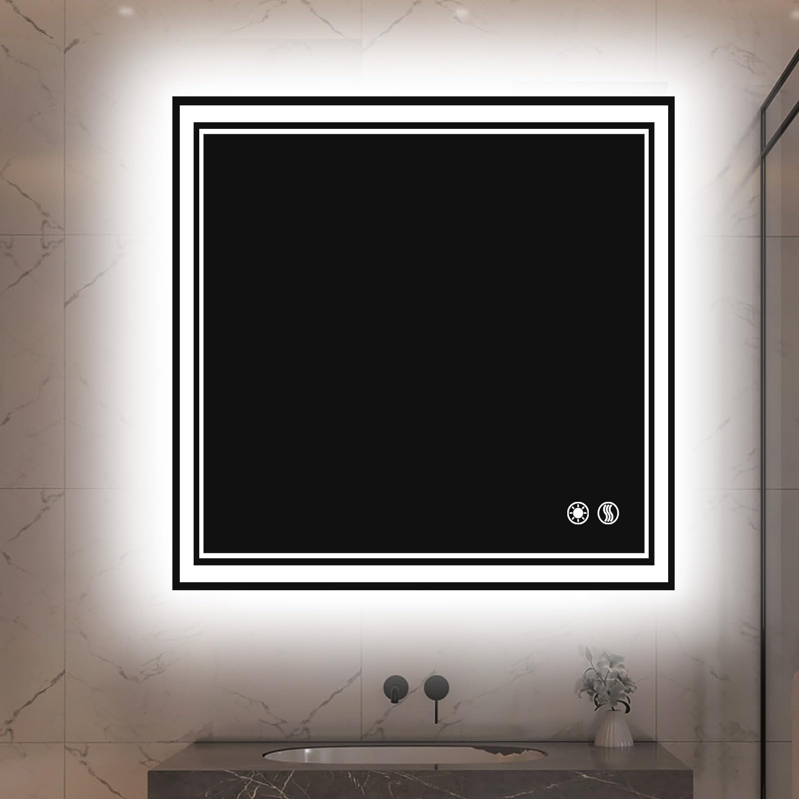26 X 26    Led Mirror For Bathroom Front And Backlit Anti-Fog Dimmable 3 Colors Led Bathroom Mirror With Lights Memory Function