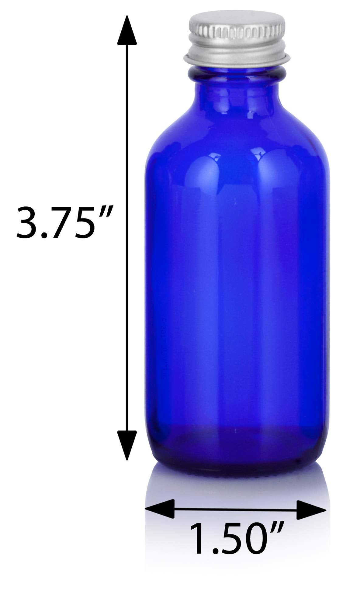 2 Oz Cobalt Blue Glass Boston Round Bottles With Silver Metal Screw On Caps (12 Pack) + Funnel