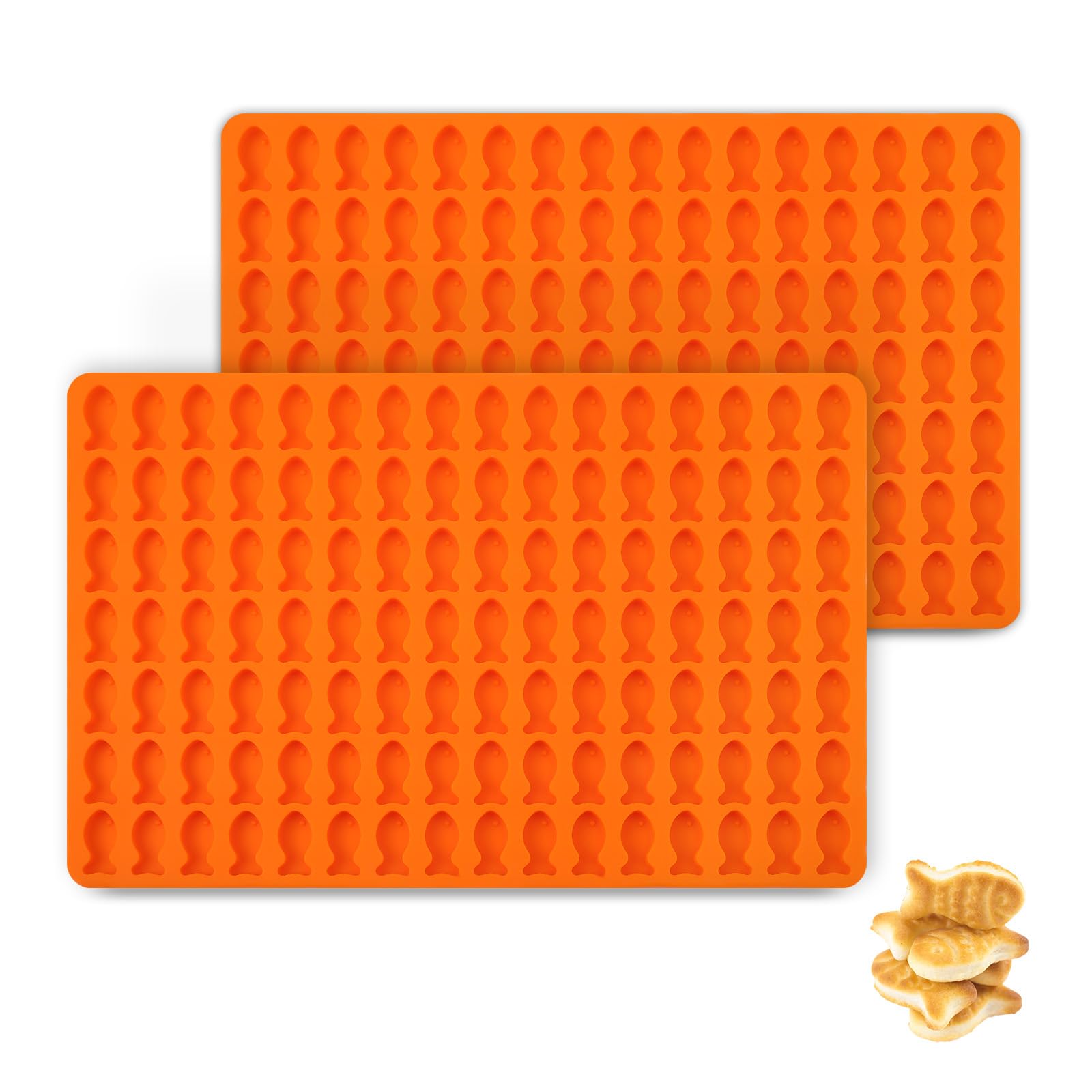 2pcs Mini Fish Silicone Molds, 112 Cavity Tiny Goldfish Dog Cat Treat Tray NonStick Cookie Template for Baking Freezing Candy C