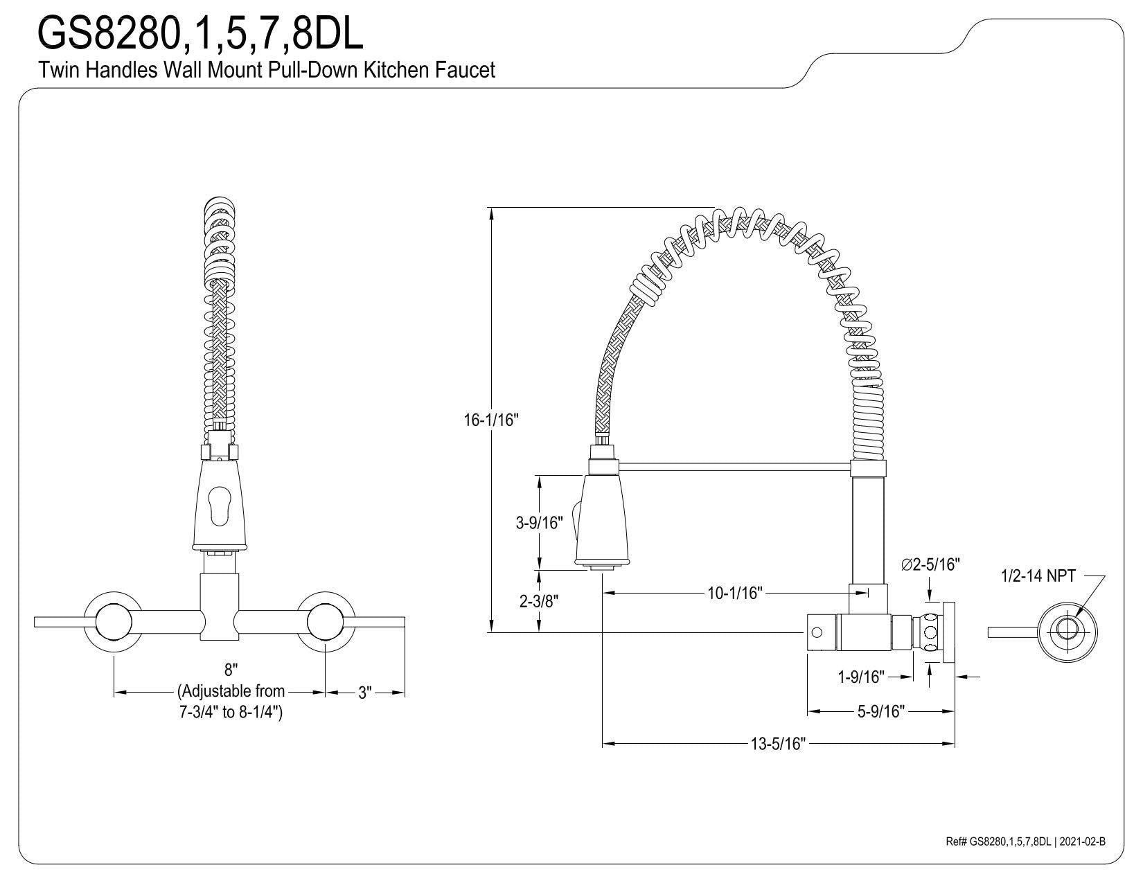 Gourmetier GS8288DL Concord 2-Handle Wall Mount Pull-Down Kitchen Faucet  Brushed Nickel