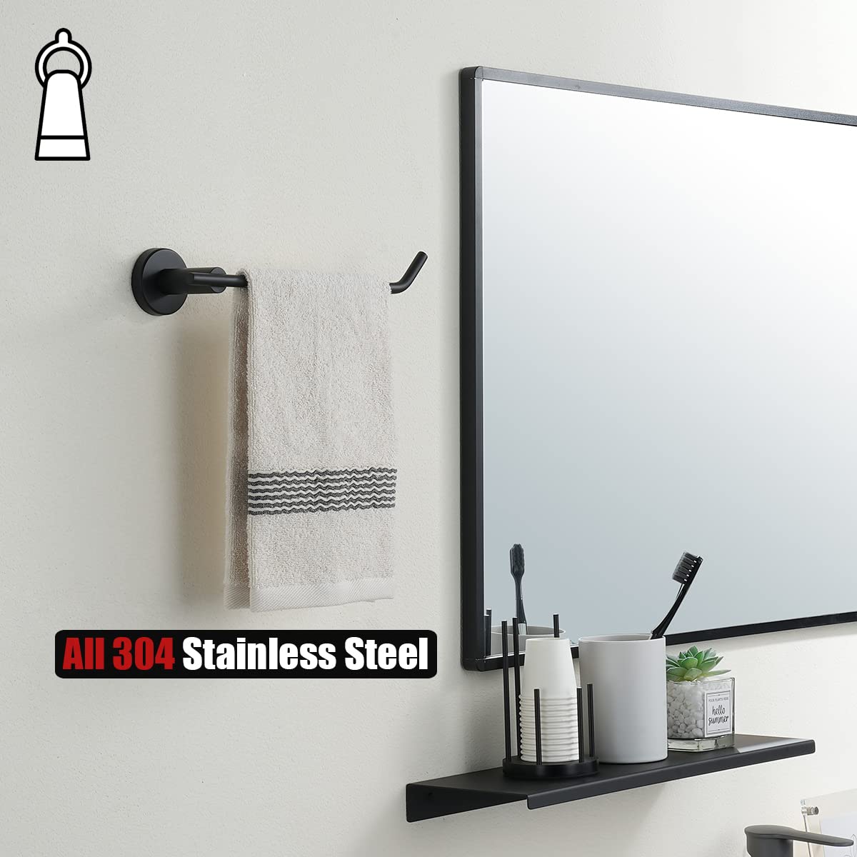Jqk Black Hand Towel Holder, Stainless Steel Towel Bar For Bathroom, 9 Inch Necklace Holder Matte Black Wall Mount, Tr100-Pb
