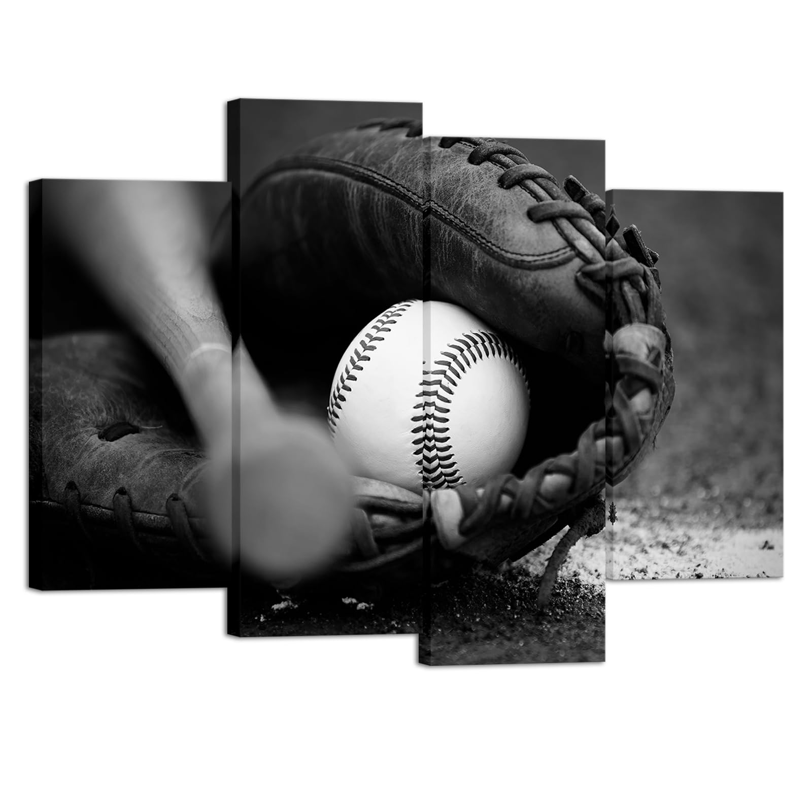 Homeoart Baseball Wall Art Boys Bedroom Decor Black And White Framed Ready To Hang Large 4 Pieces