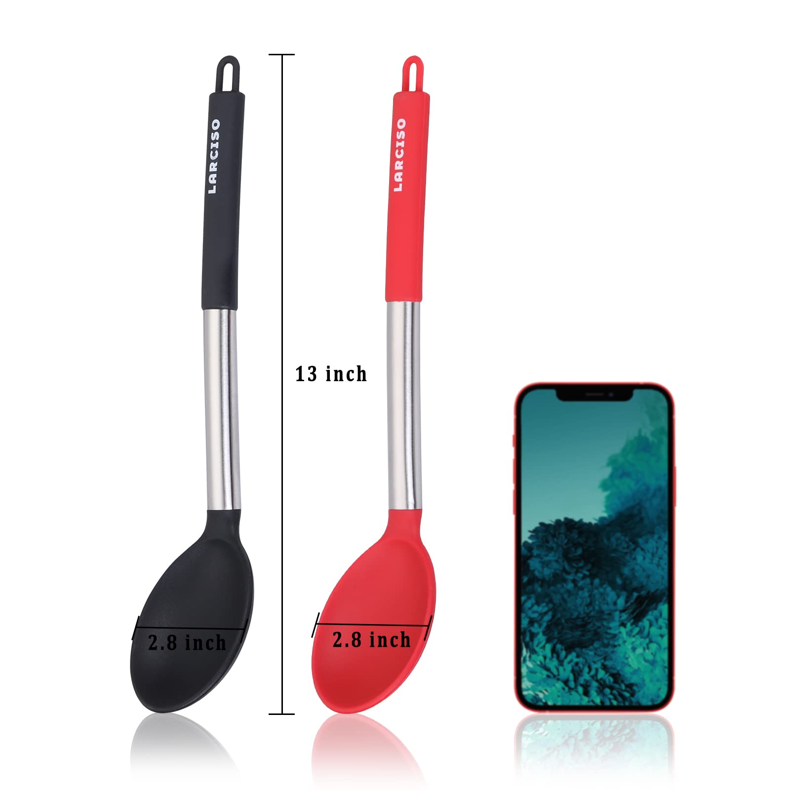 Larciso 4 Pieces Large Silicone Spoons, Food Grade Silicone Cooking Spoon, Non-Stick Serving Spoon, 13'' Kitchen Utensils For Mi