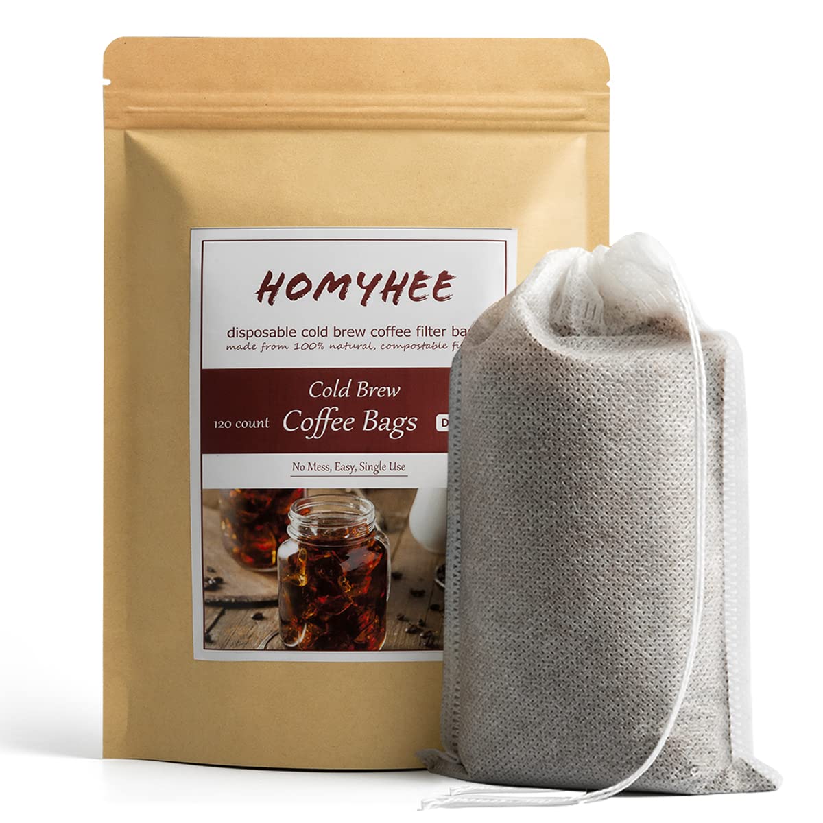 No Mess Cold Brew Coffee Filters - 120 Count Disposable Fine Mesh Brewing Bags For Concentrate/Iced Coffee Maker, French/Cold Pr