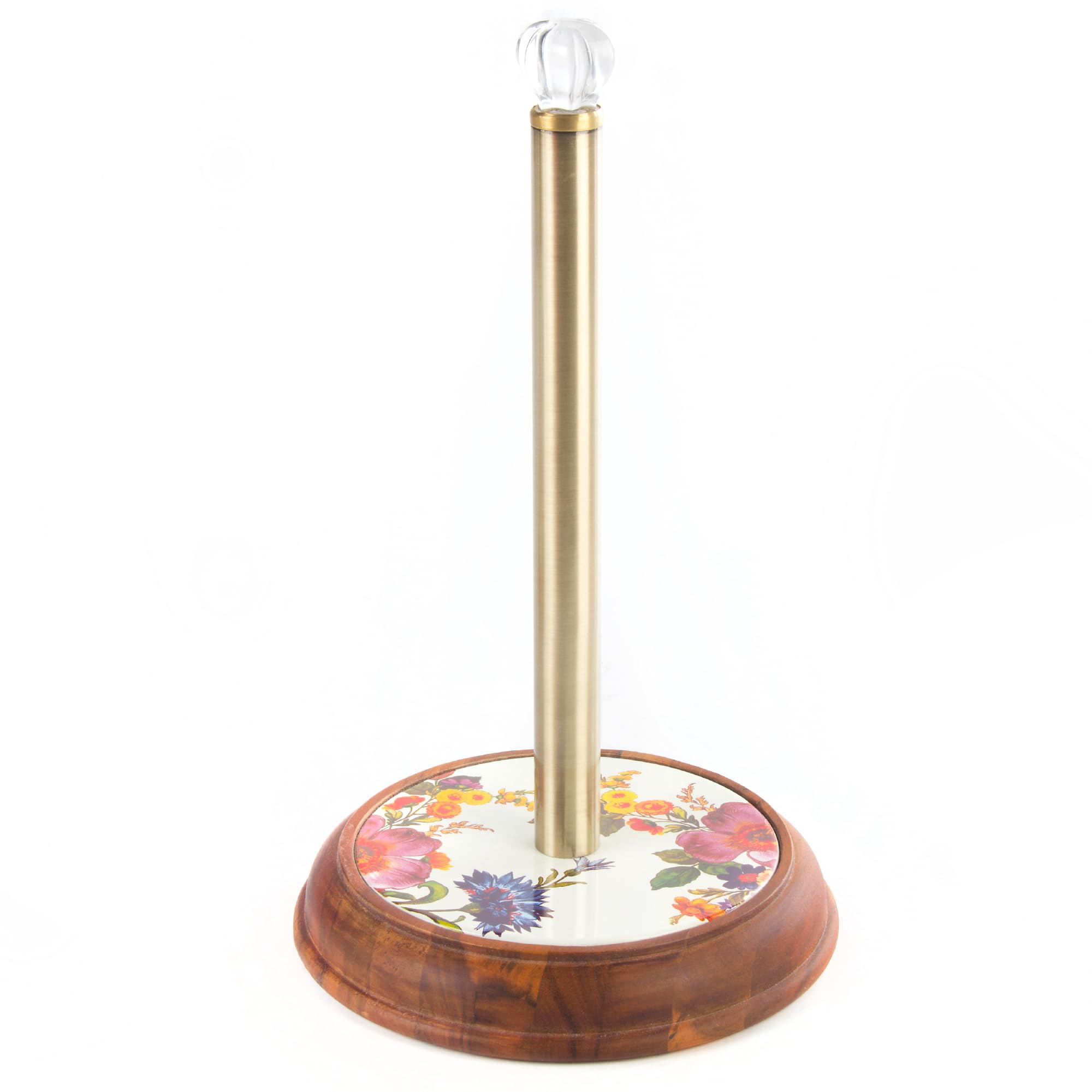 MACKENZIE-CHILDS Wood Paper Towel Holder, Decorative Paper Towel Holder for Kitchen, White Flower Market