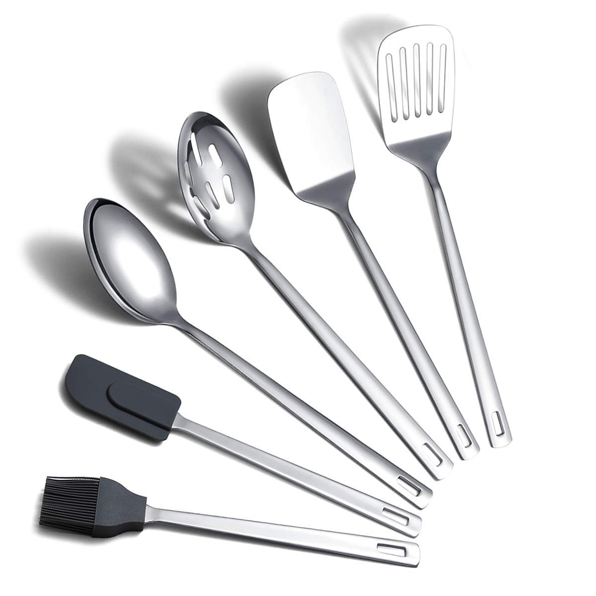 Cooking Spoon, Berglander 6 Pieces Spatula Set Stainless Steel, Metal Spatula, Serving Spoon, Kitchen Tools Set Non-Stick And He