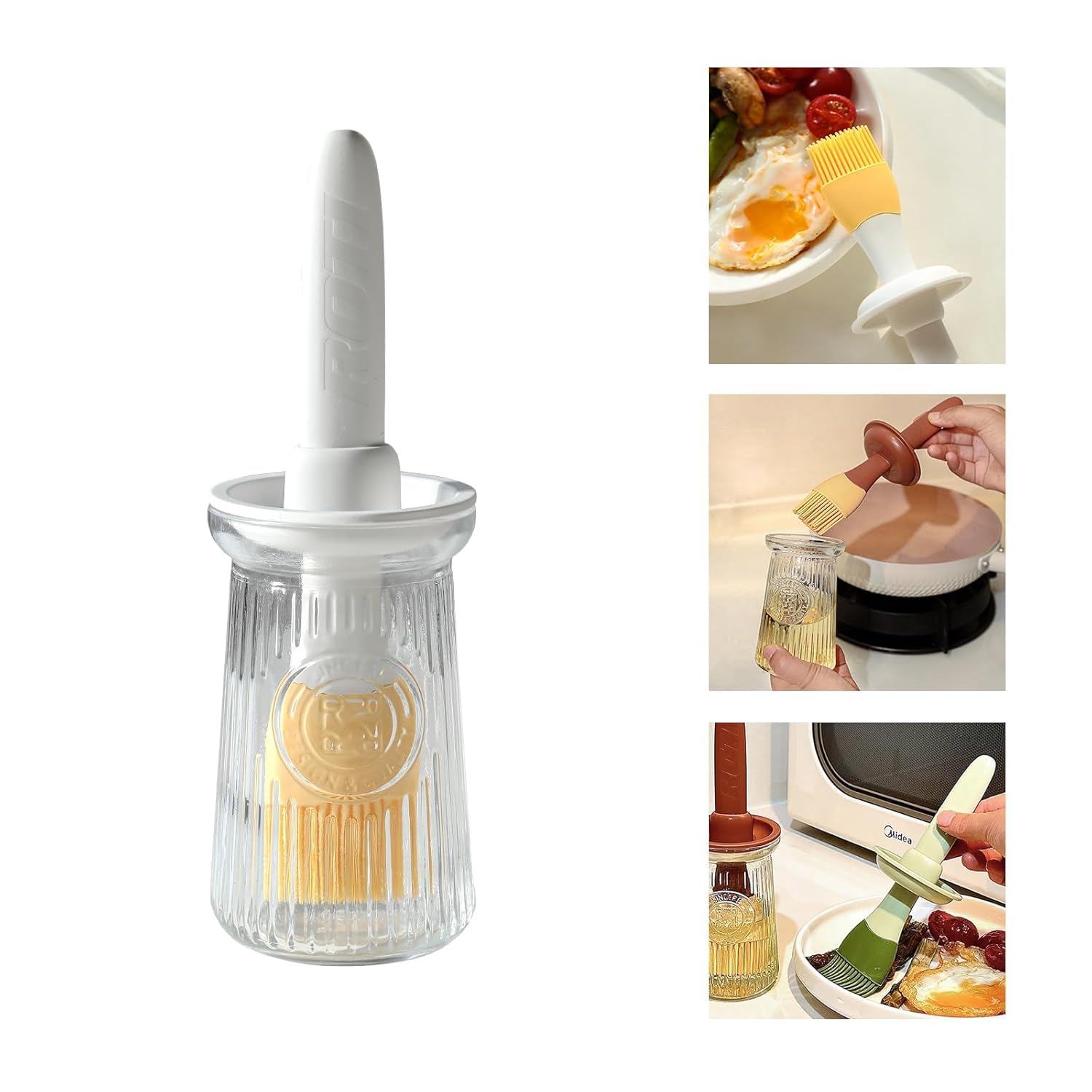 Pnikel Oil Dispenser With Brush  Glass Olive Oil Dispenser For Kitchen, 3 In 1 Oil Dispenser Bottle With Silicone Basting Brush