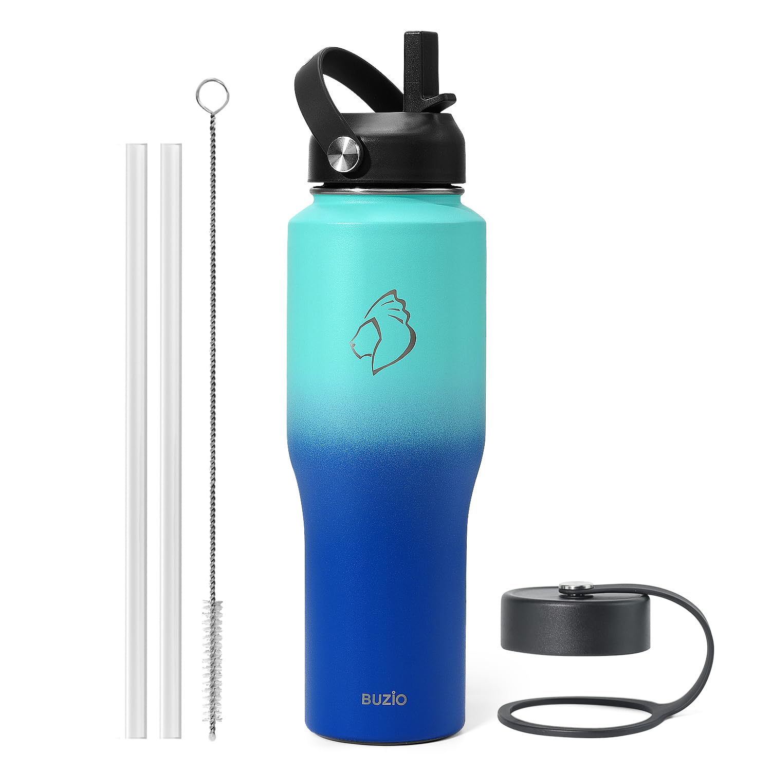 Buzio Insulated Water Bottle Fits In Cup Holder, Double Wall Vacuum Insulated Tumbler With Straw Lid, Stainless Steel Leak-Proof