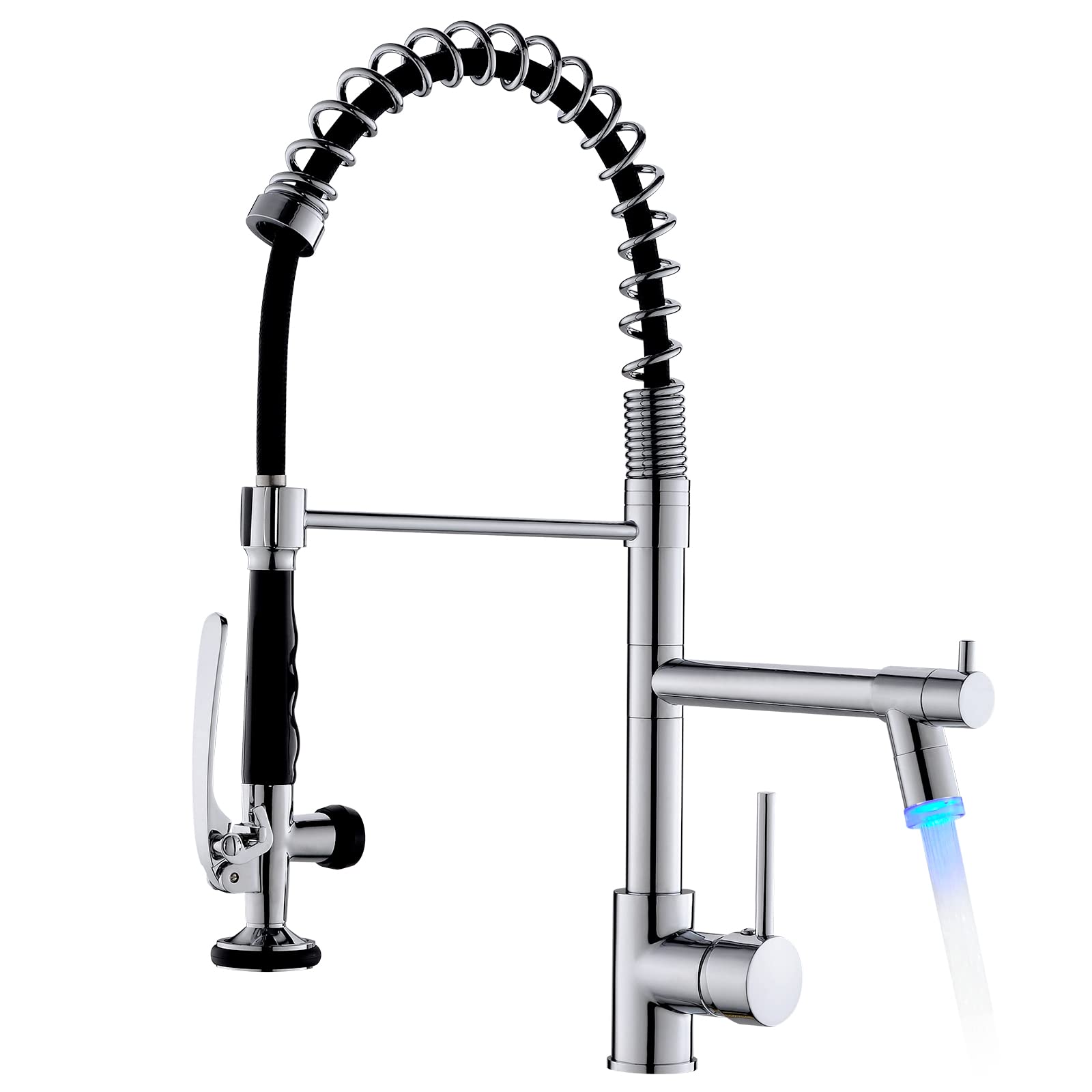 Fapully Kitchen Faucet With Pull Down Sprayer,Commercial Single Handle Kitchen Sink Faucet With Led Light Chrome