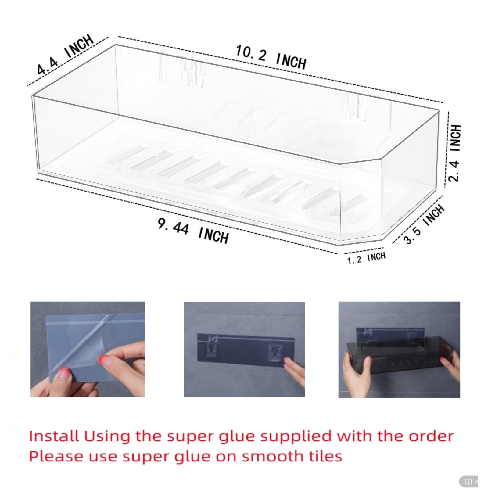 Cq acrylic Bathroom Shower Shelf Organizer Rack Adhesive Shower Organizer for Bathroom Storage&Home Decor&Kitchen Wall Shower Caddy Shelf Non Drilling Adhesive and No Damage Wall Mount 2 Pack Clear