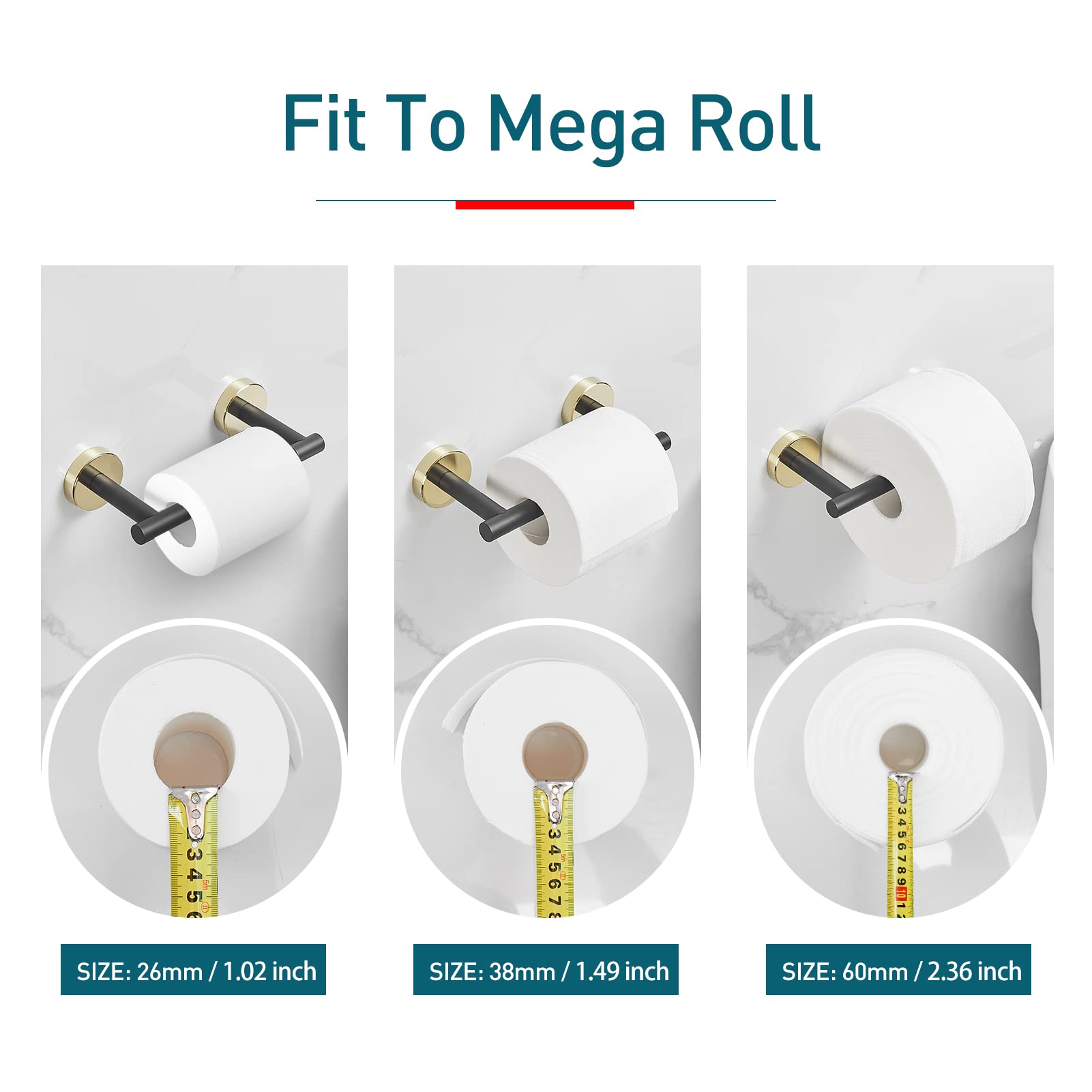 Pokim Toilet Paper Holder Matte Black&Gold, Metal Bathroom Rotating Tissue Roll Holder On Wall Mounted With Lock, 304 Stainless