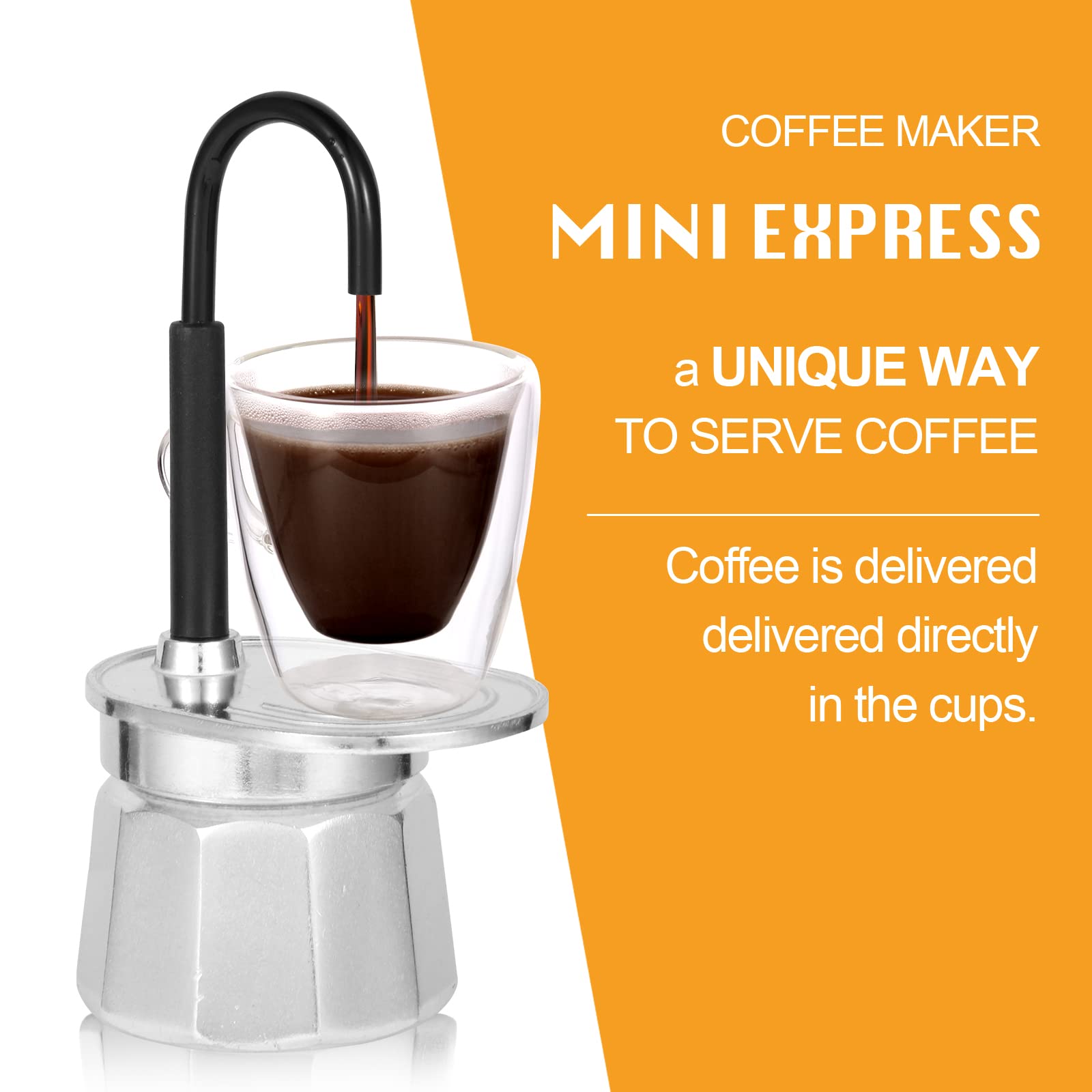 Mvplue-Mini Express Swiss Single Tube Moka Pot Aluminum Silver,Moka Set Includes One Double Wall 3Oz Cup,Enjoy Delicious Coffee