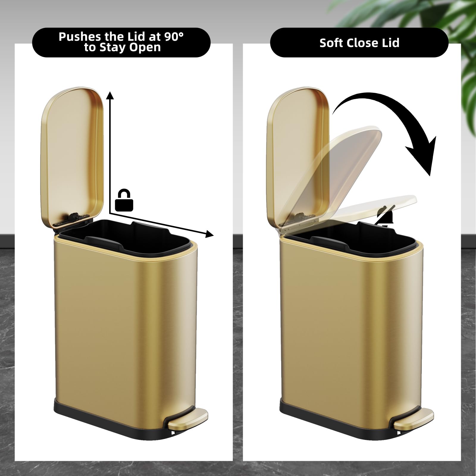 KSSKSS 2.6 Gallon Slim Bathroom Trash Can with Soft Close Lid, 10L Stainless Steel Garbage Can with Removable Liner Bucket, for