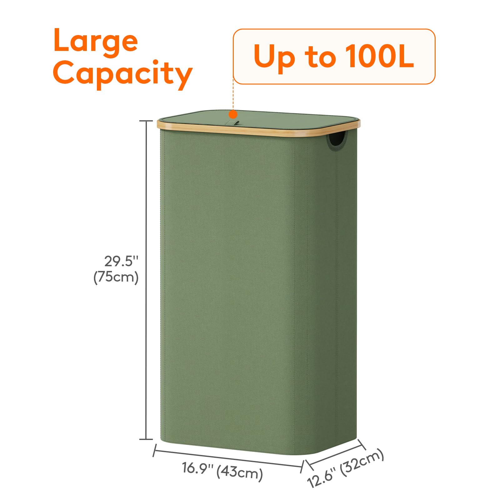 Lifewit 100L Laundry Basket With Lid, Clothes Hampers For Laundry With Bamboo Handles And A Removable Bag, Large Foldable Laundr