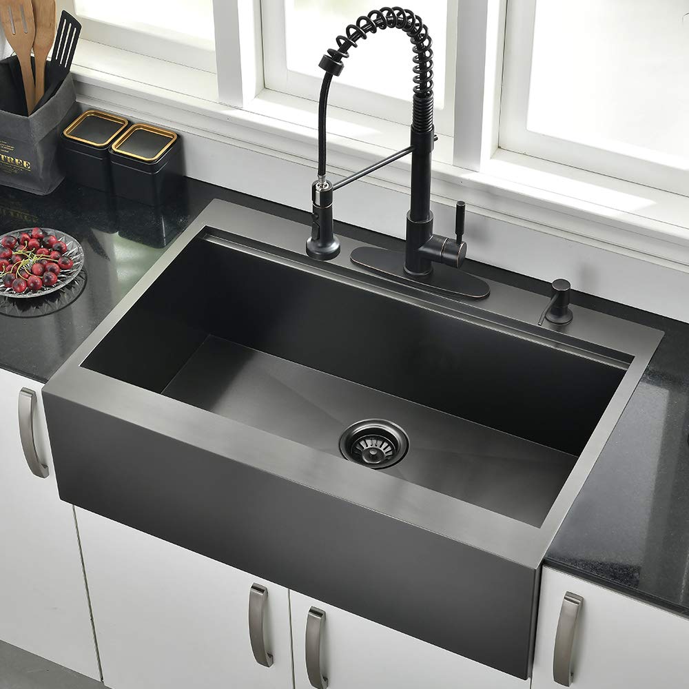 33 Inch Farmhouse Drop In Kitchen Sink Workstation Black- 33X22 Inch Black Stainless Steel Drop In Apron Front Farmhouse Sink Wo