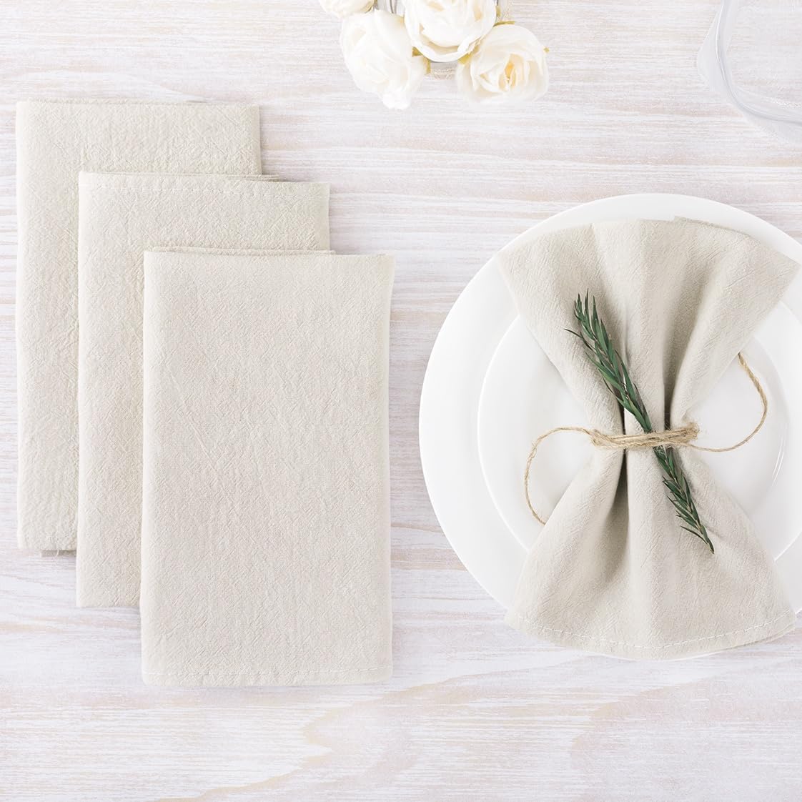 Mlmw Linen Cloth Napkins Set Of 6 Boho Spring Cotton Natural Dinner Napkins Cloth Bulk Washable 16''  16'' For Rustic Wedding Pa