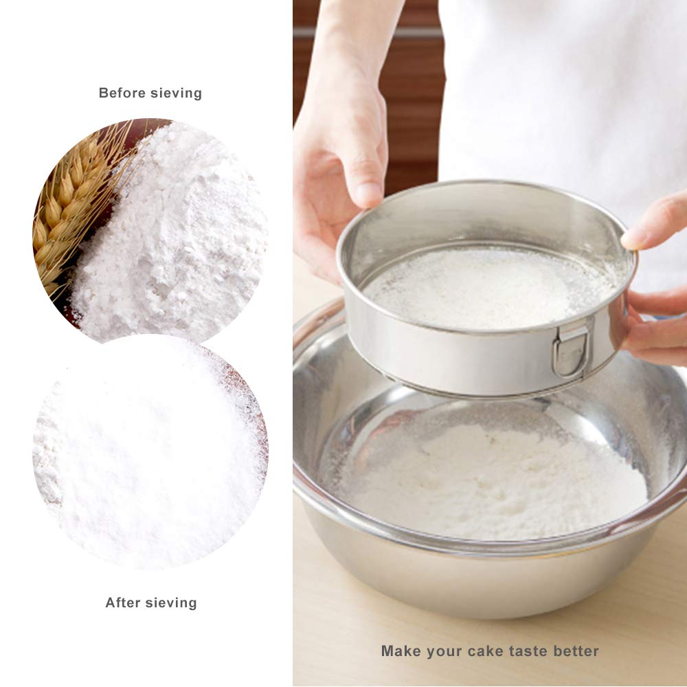Webake Sieve 6-Inch, 8-Inch Sieves Fine Mesh Strainer Set Of 2 Stainless Steel Sifter Round Flour Sieve For Baking Straining Pow