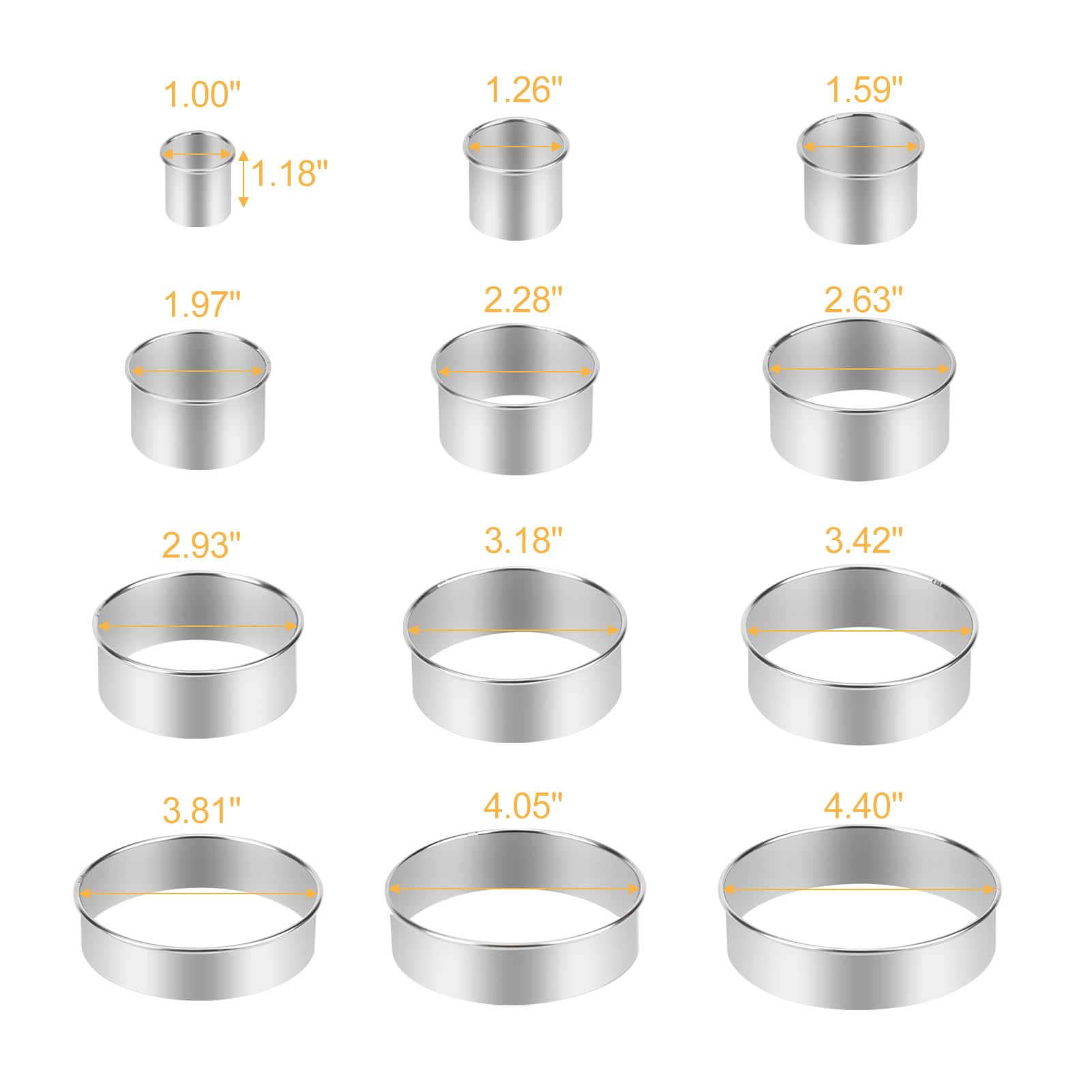 Dacono Round Cookie Press Set, 12 Graduated Circle Pastry Press, Heavy Duty Commercial Grade 18/8 304 Stainless Steel Cookie And