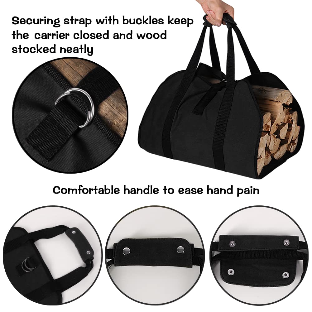 Hrx Package Waxed Canvas Firewood Carrier, Water Resistant Log Tote Wood Carrying Bag With Handles For Camping Trip Christmas Gi