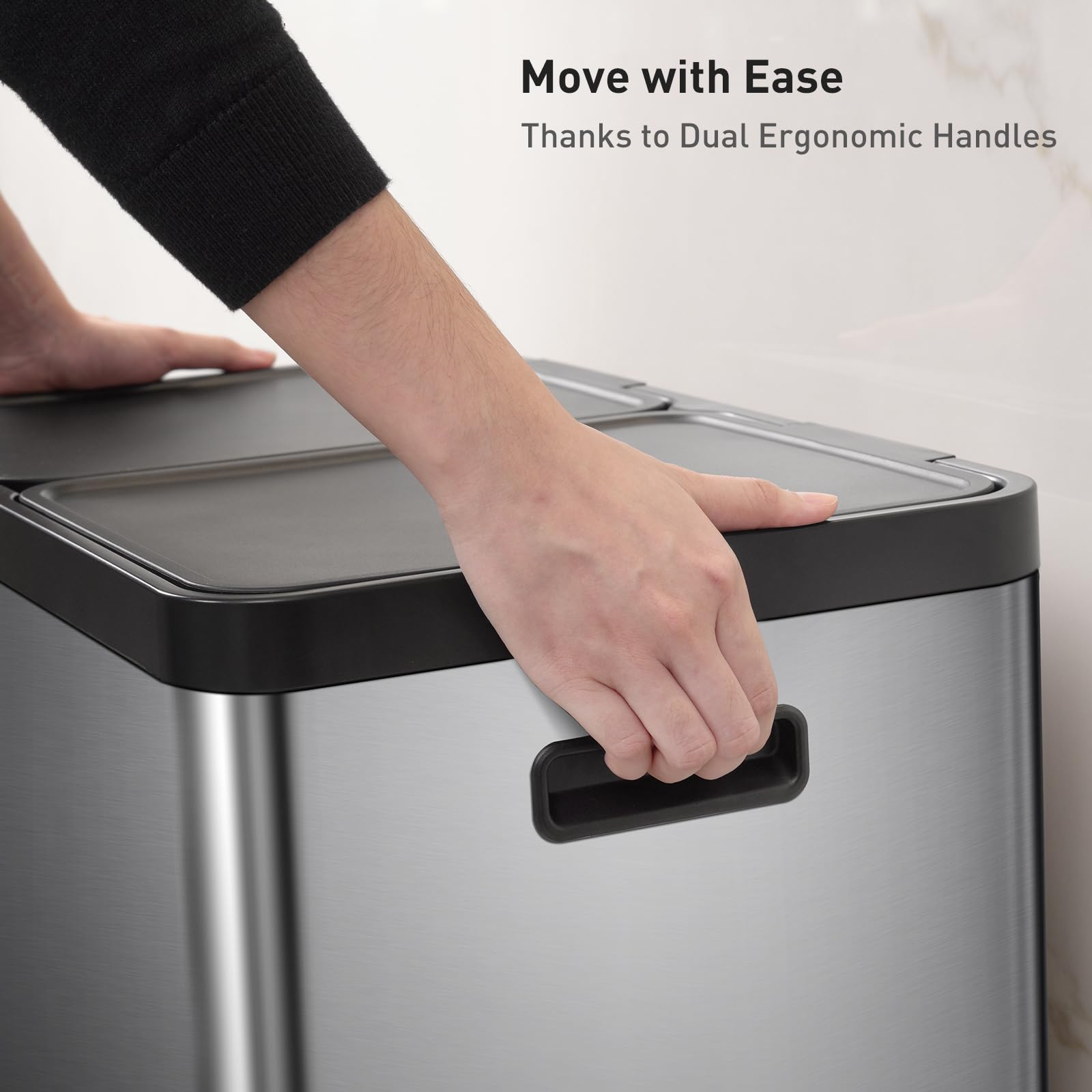Eko Essential 8+8 Gallon Dual Trash Can, Kitchen Step Recycle Trash Can With Dual Removable Bucket, Independent Lids And Pedals,