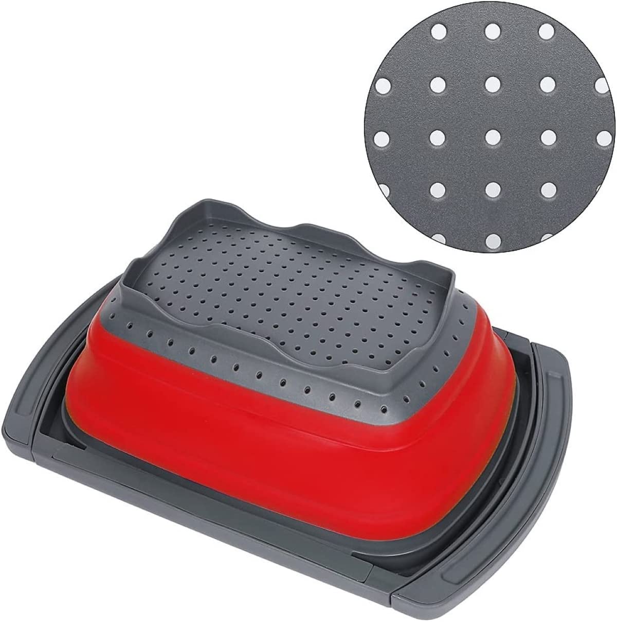 Collapsible Colander, Red Food Strainer Over The Sink Colanders Strainers With Extendable Handles, 6-Quart, Dishwasher-Safe Kitc