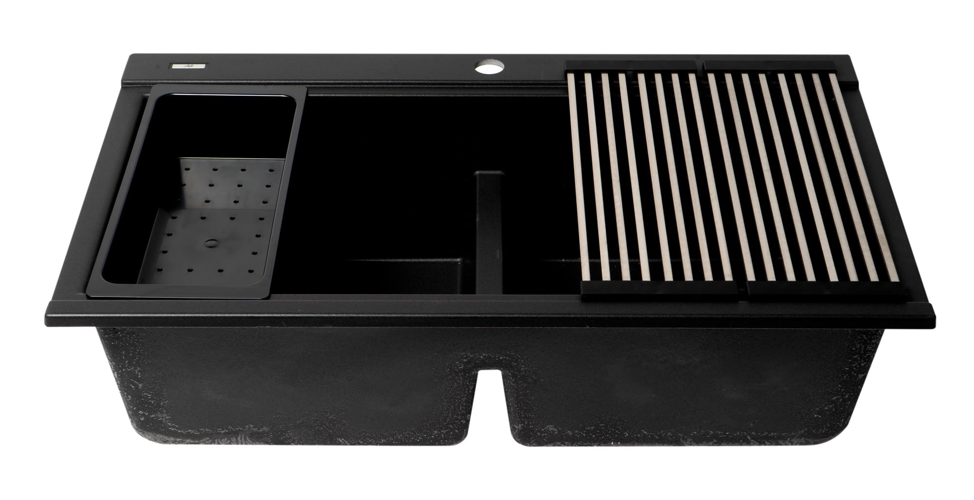 Alfi Brand Ab3418Dbdi-Bla Black 33'' Granite Composite Workstation Step Rim Double Bowl Drop In Sink With Accessories