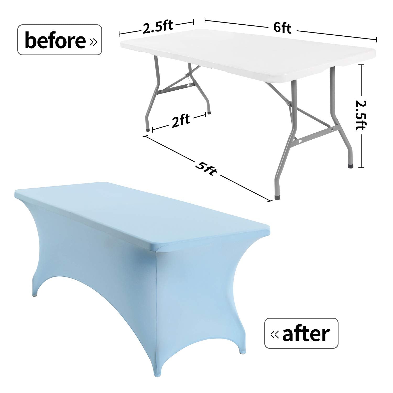 Peomeise 2Pcs 6Ft Spandex Table Cover Rectangular Stretch Spandex Tablecloth (Blue Mist,6Ft)