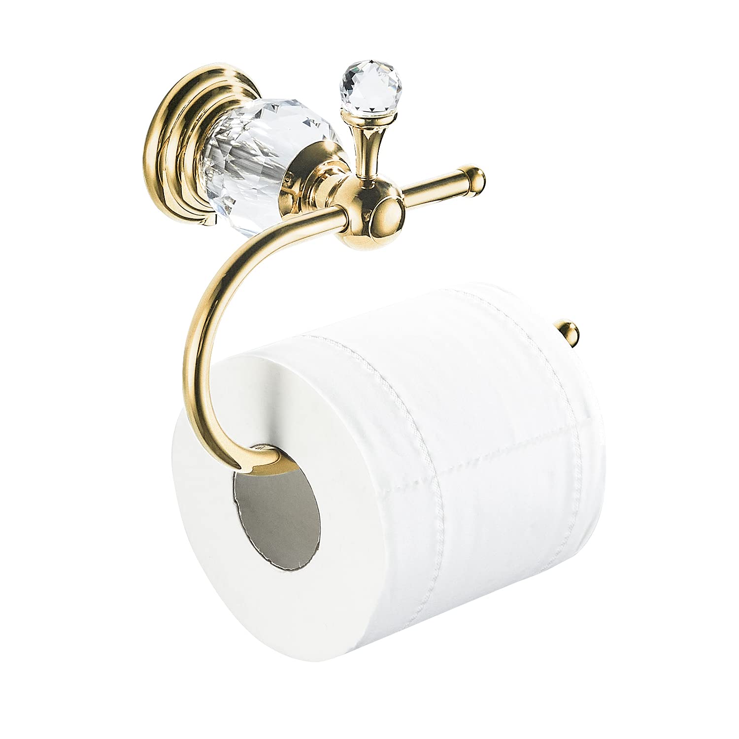 Wolibeer Polished Gold Toilet Paper Holder, Brass Crystal Tissue Holder Bathroom Accessories Wall Mounted