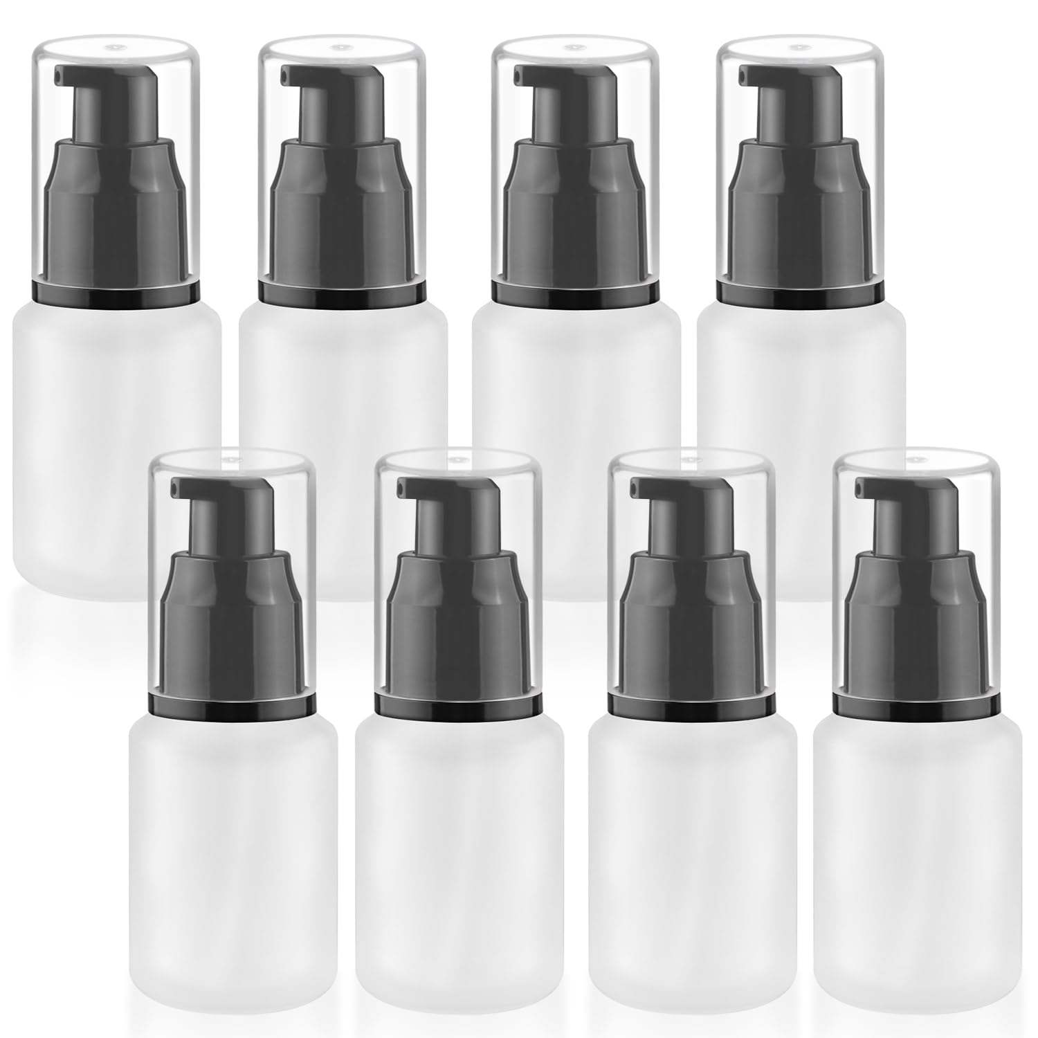 8 Pcs 30Ml/1Oz Frosted Glass Bottles Empty Pump Dispenser Jar Travel Lotion Vials With Plastic Pump Head For Toiletry Liquid Fou
