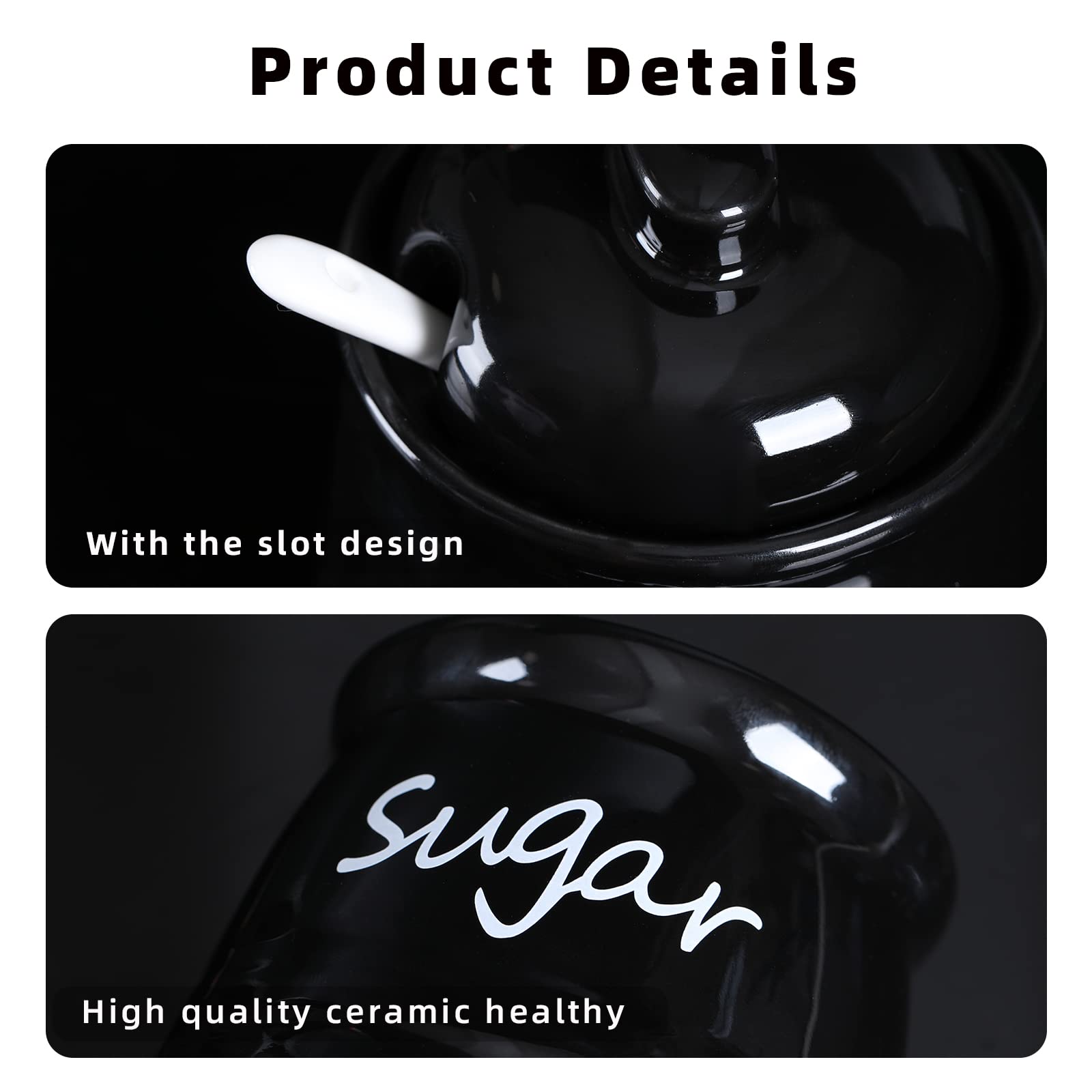 Ontube Ceramic Sugar Bowl With Lid And Spoon 12Oz (Black)