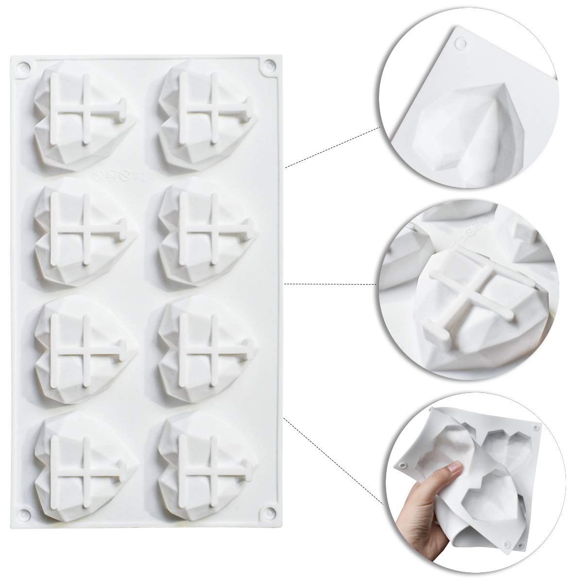 8 Grid Diamond Heart Silicone Cake Chocolate Mold Silicone Baking Pan Mold For Diy Cake Mousse Dessert 3D Diamond Love Heart Sha