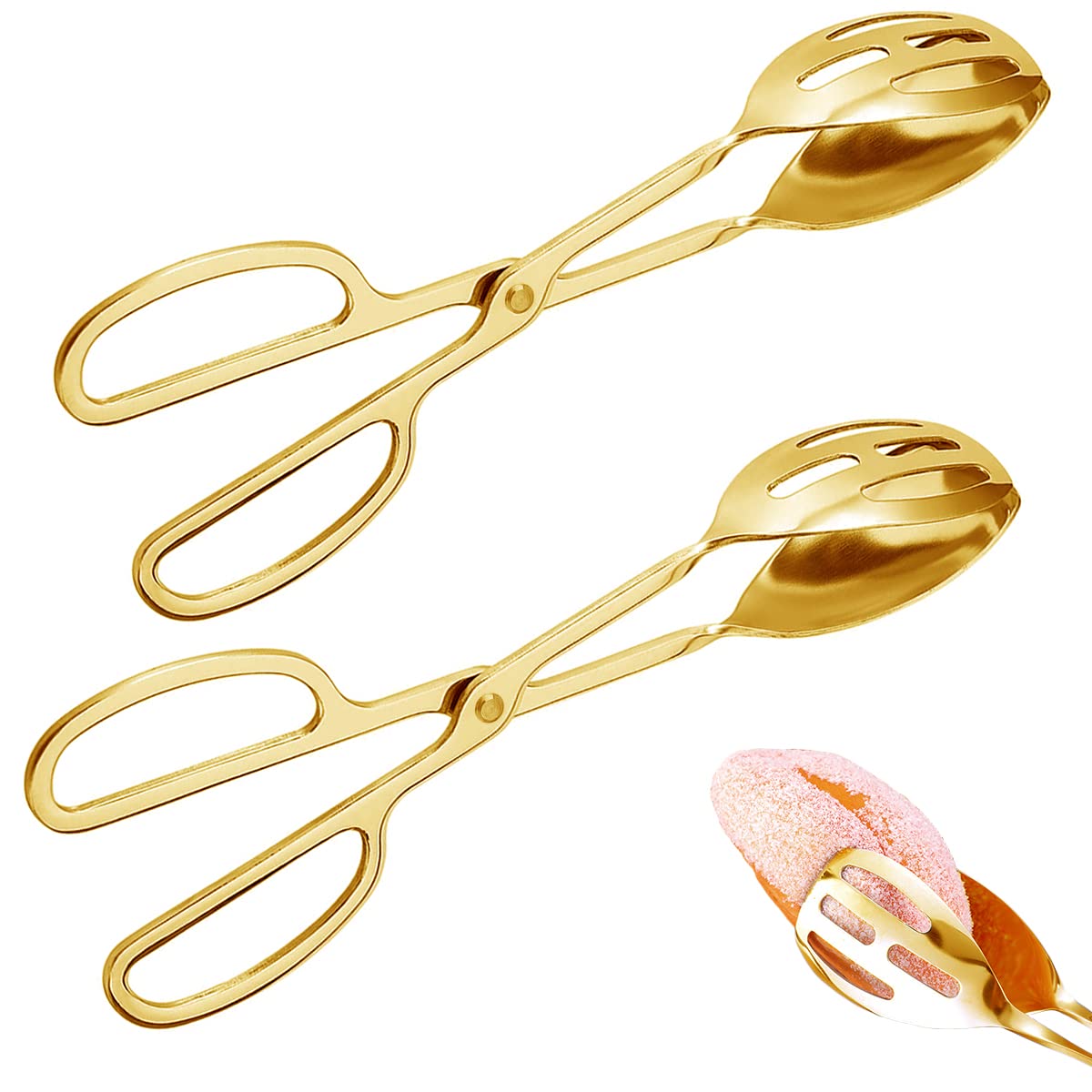 Iaxsee 2 Pieces Buffet Salad Tongs For Kitchen Serving And Cooking, Stainless Steel Food Scissor Tongs, Catering Utensil For Bre
