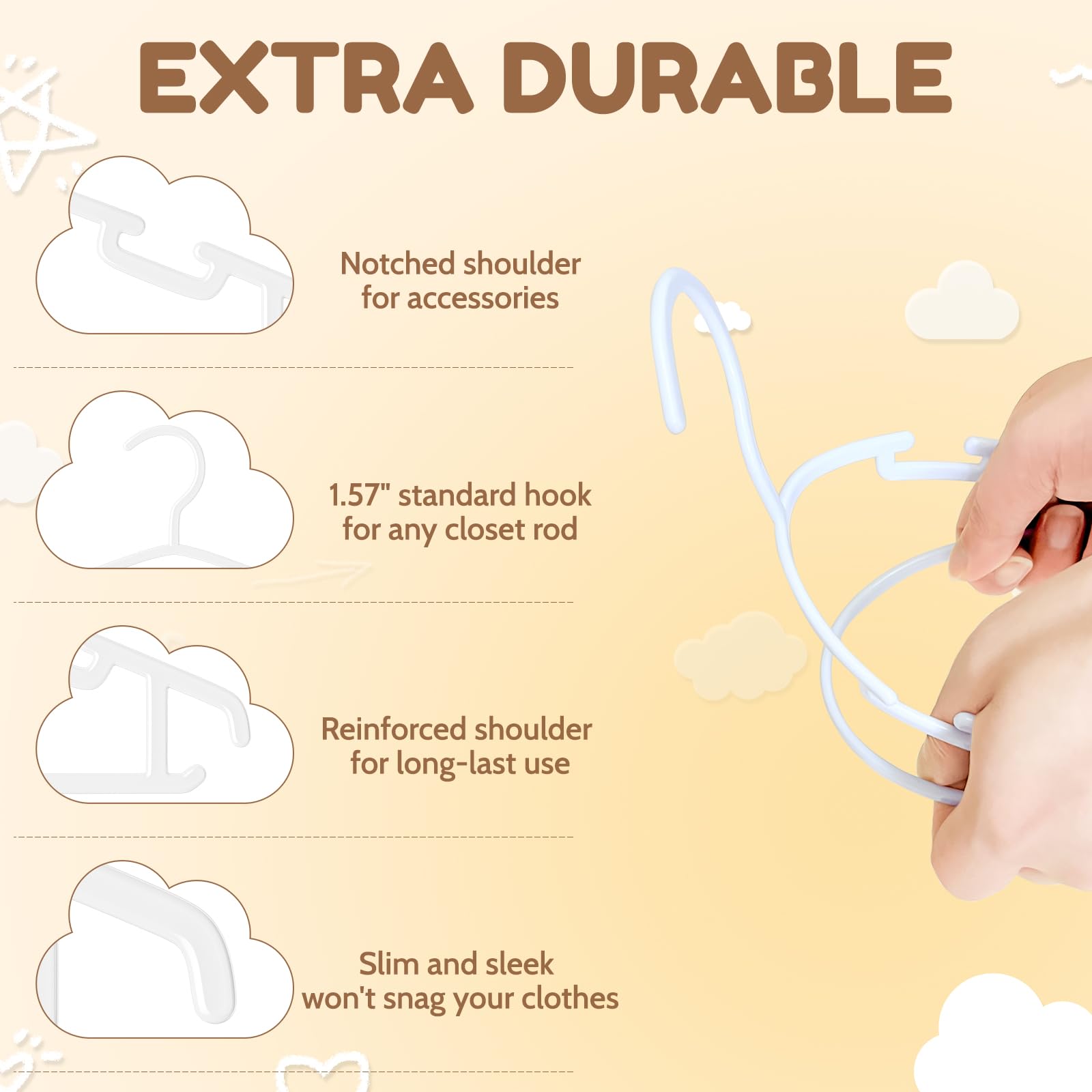 Vilick Kids Plastic Hangers, Baby Clothes Hangers For Closet 50 Packs Non-Slip Toddler Hangers For Infant Child Clothing, Small